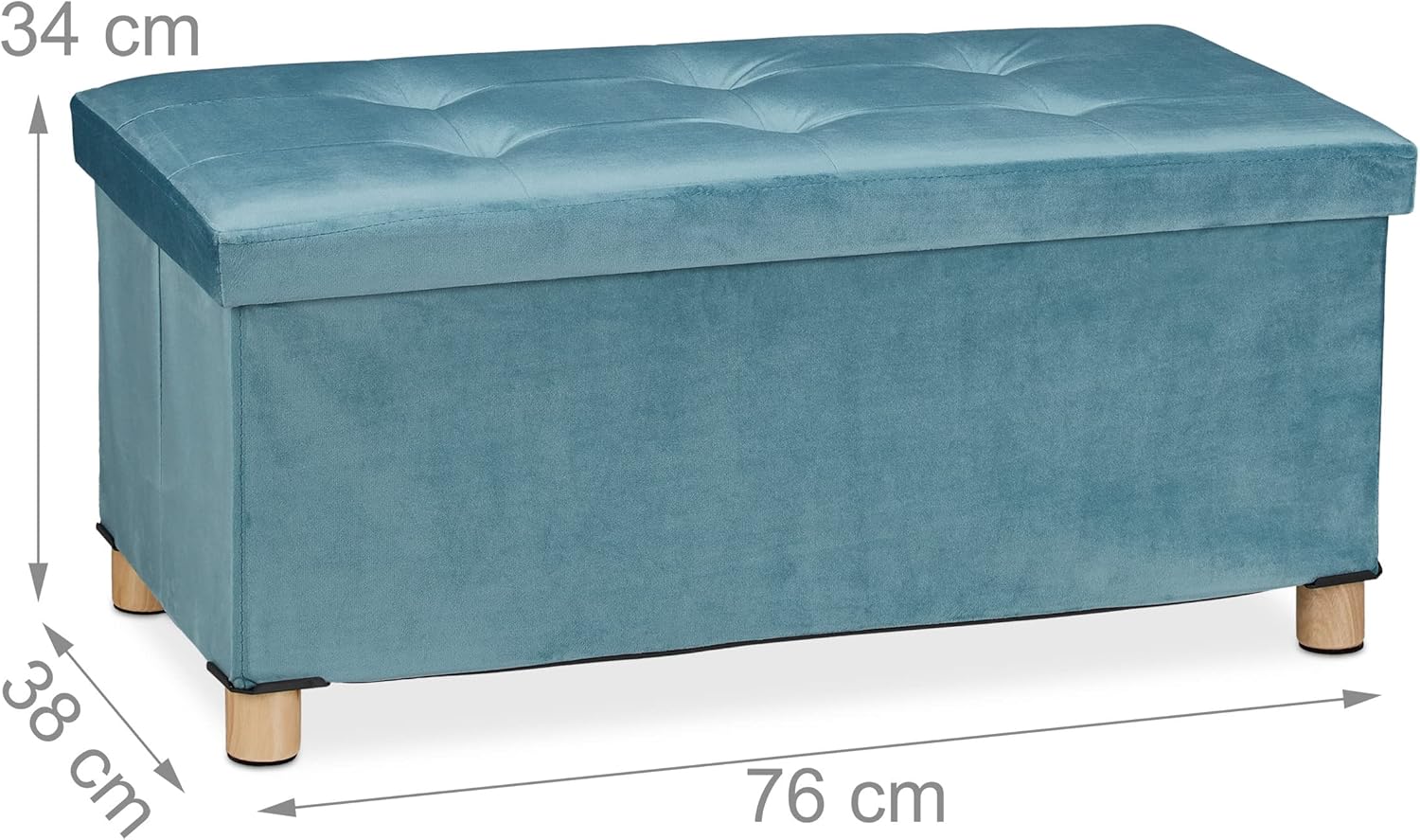 Relaxdays Pouf con Contenitore e Vassoio, Velluto Turchese - immagine 3