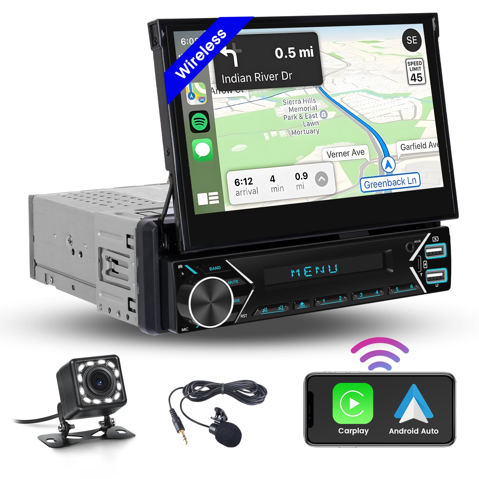 Hikity Autoradio 1 Din Wireless CarPlay 7 Pollici