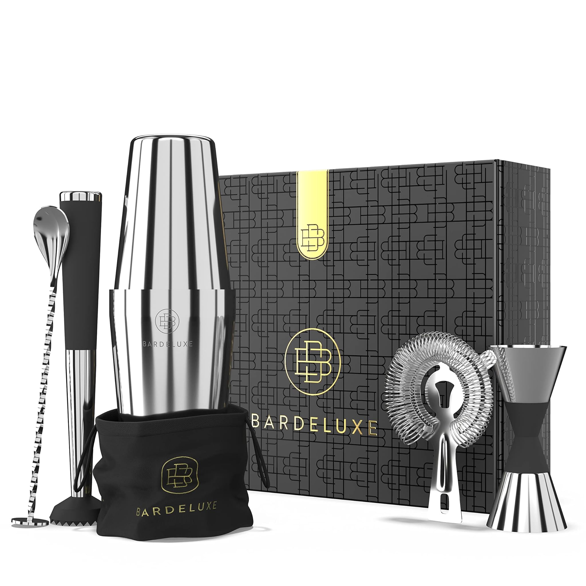 Bardeluxe® Boston Shaker Set Barista 5 pezzi, Argento