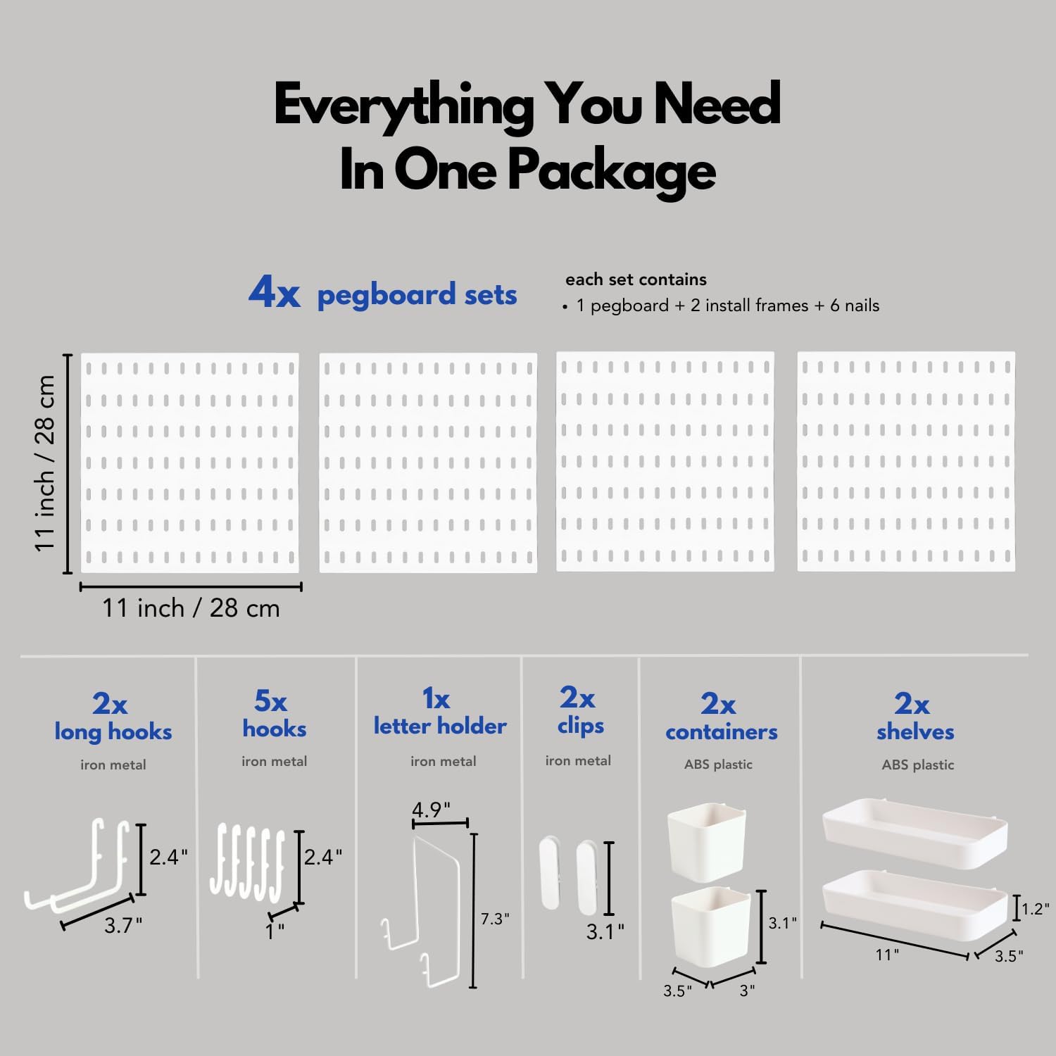 Keepo Set 4 Pegboard e 14 Accessori Modulari, Bianco - immagine 2