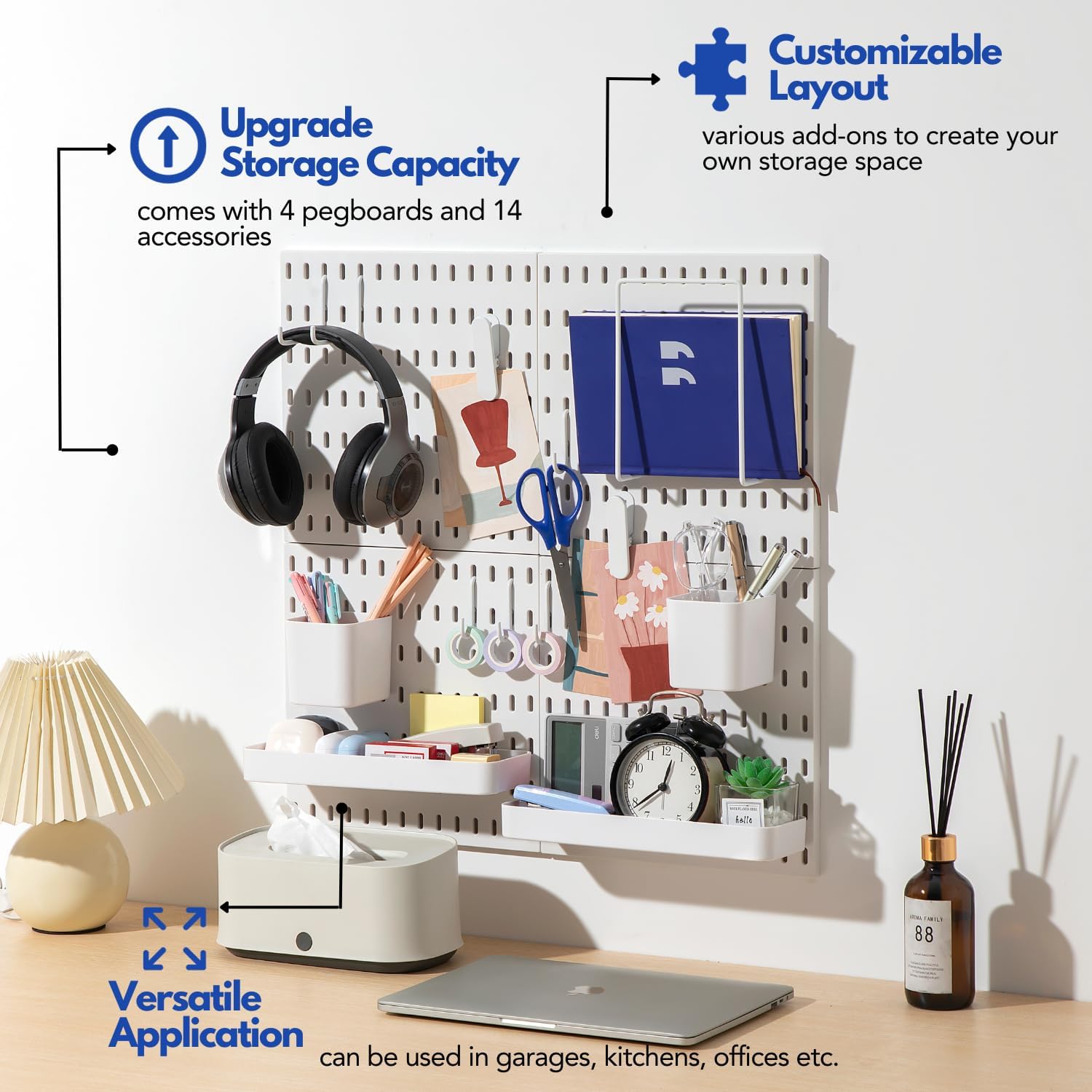 Keepo Set 4 Pegboard e 14 Accessori Modulari, Bianco - immagine 3