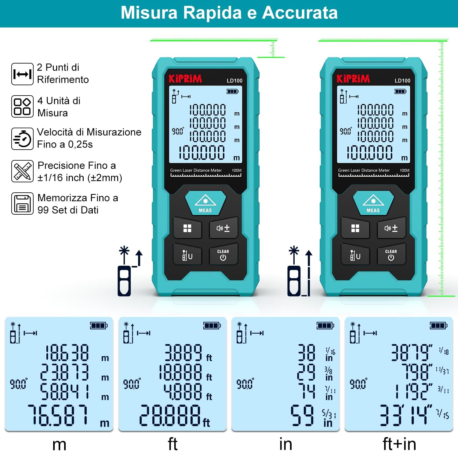 Kiprim Metro Laser Professionale 100m USB-C - immagine 5