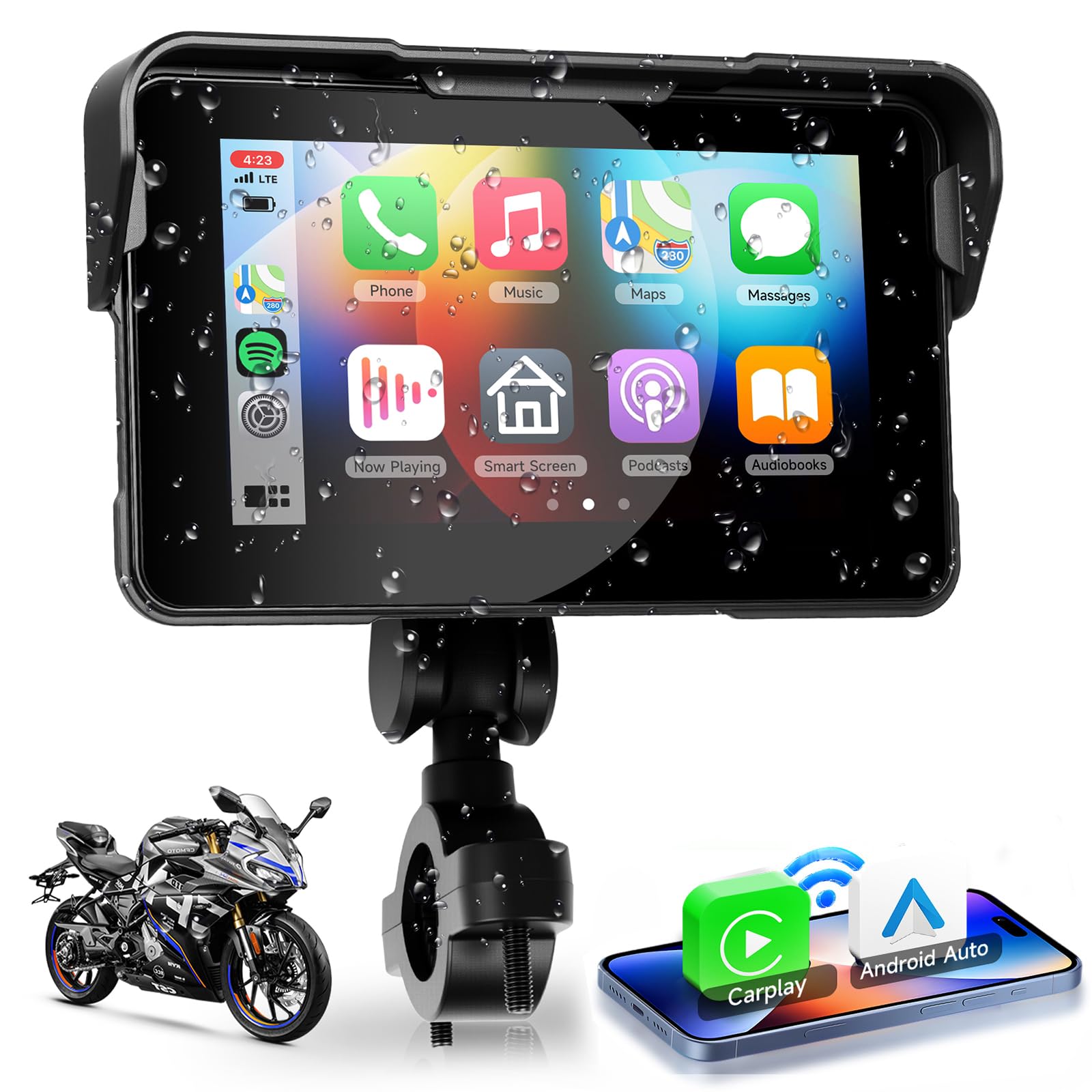 Wireless CarPlay 5 Pollici Schermo Moto Impermeabile