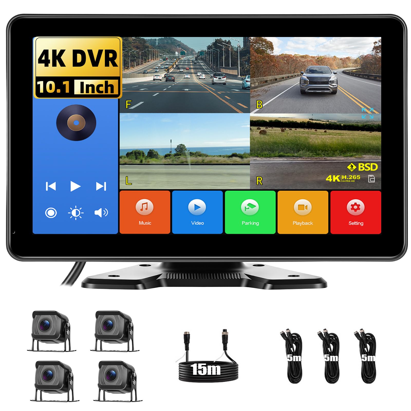 Set 4 Telecamere Cablate con Monitor IPS HD 10.1 Pollici