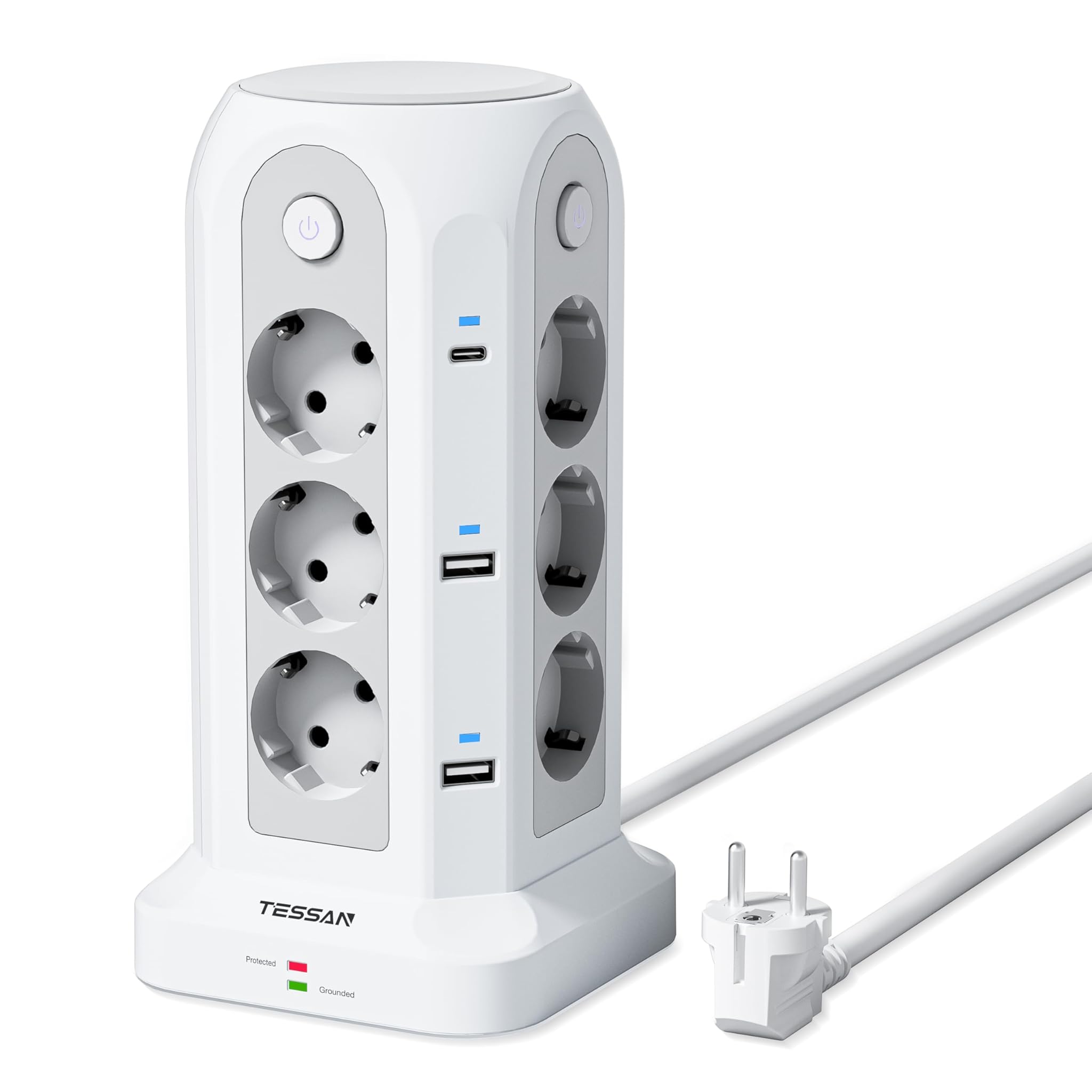 Tessan Ciabatta Multipresa con Interruttore 12 Schuko e 6 USB