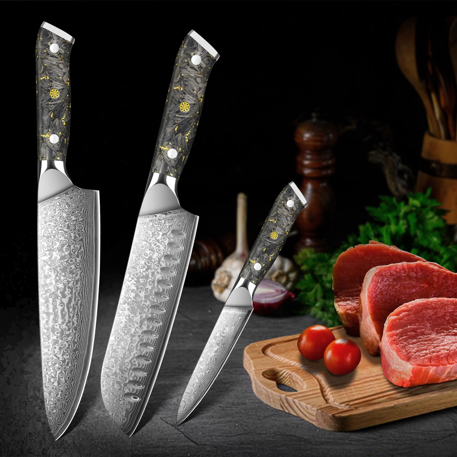 Home Safety Set Coltelli da Cucina Damasco 3 Pezzi - immagine 6