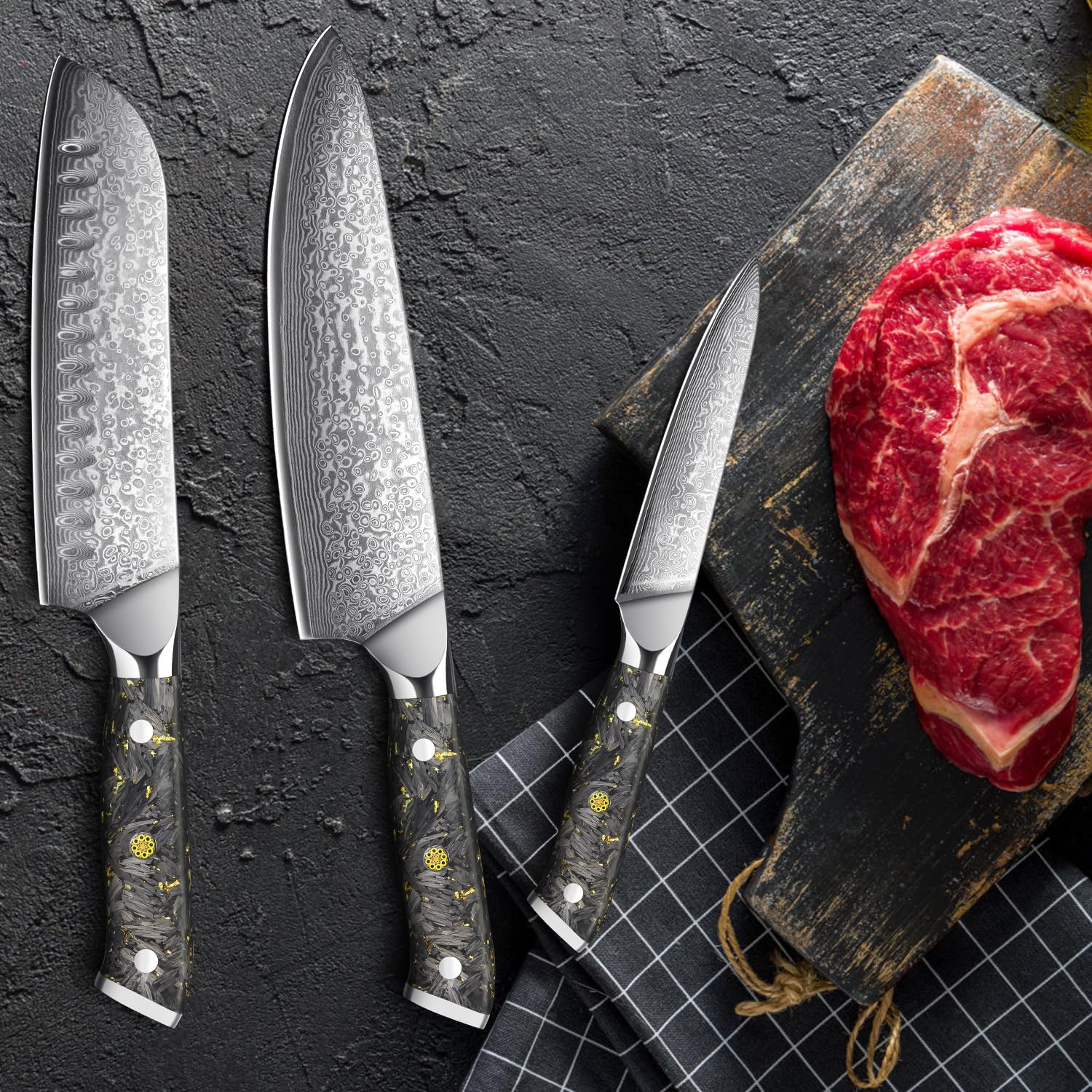 Home Safety Set Coltelli da Cucina Damasco 3 Pezzi - immagine 7