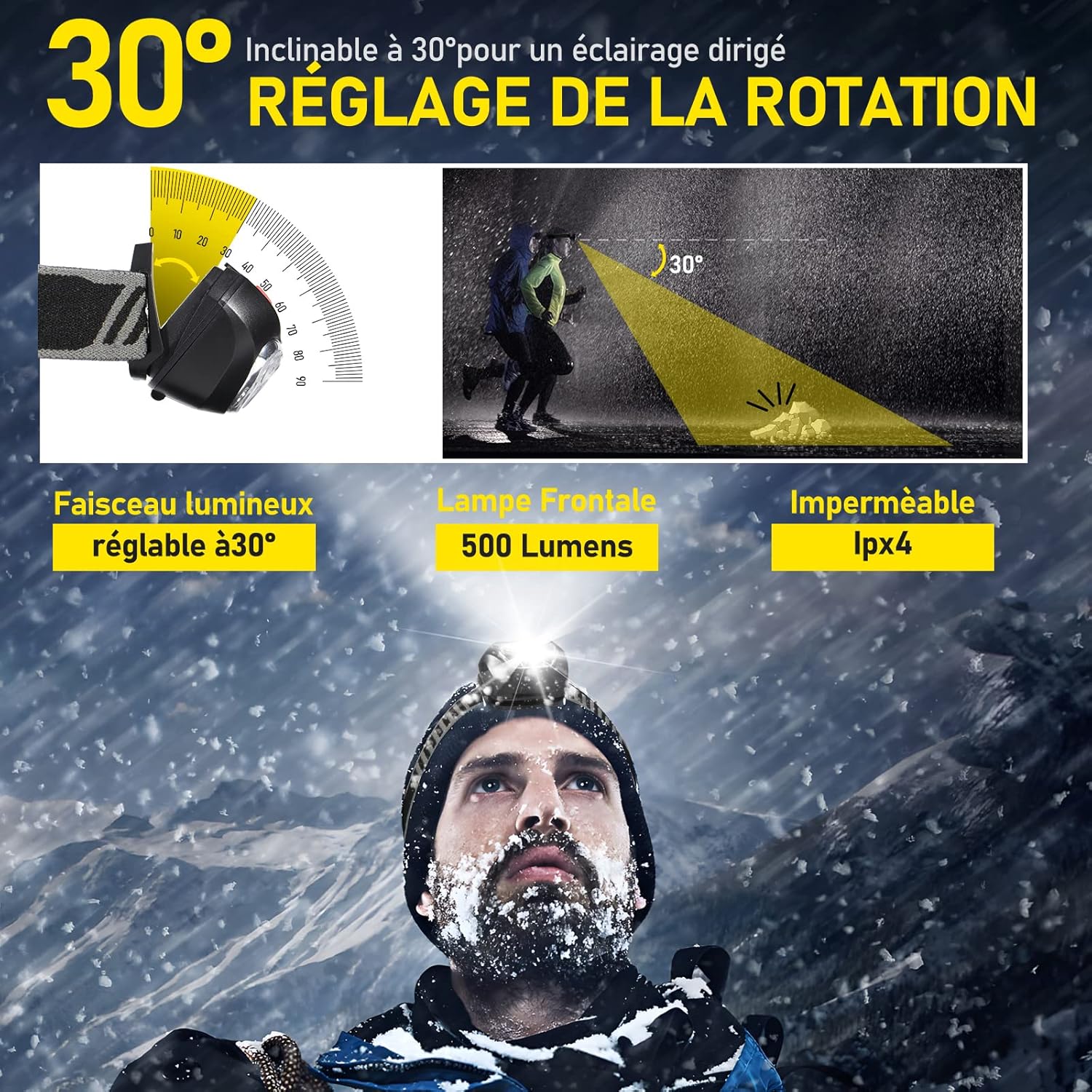 Vinabo Lampada Frontale LED 500 Lumen - immagine 3