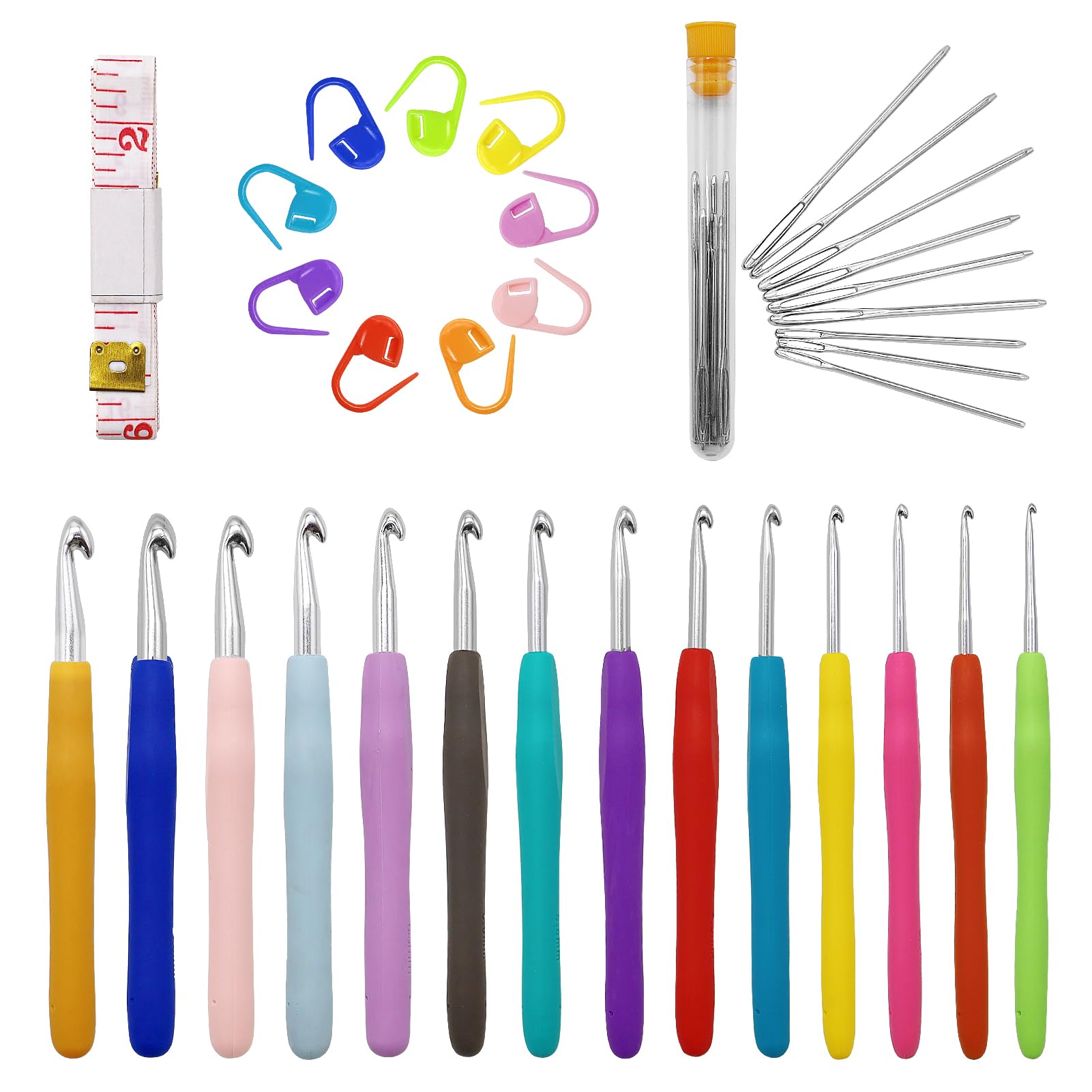 Set di 14 Uncinetti Ergonomici in Gomma Morbida