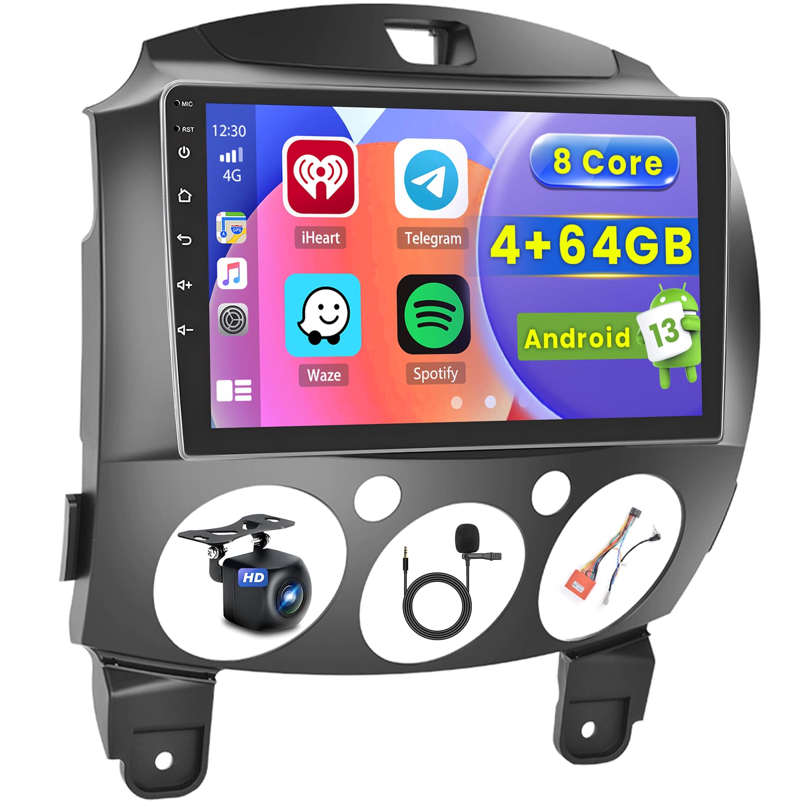 Hikity Autoradio Android 13 per Mazda 2 (2007-2014) 9"