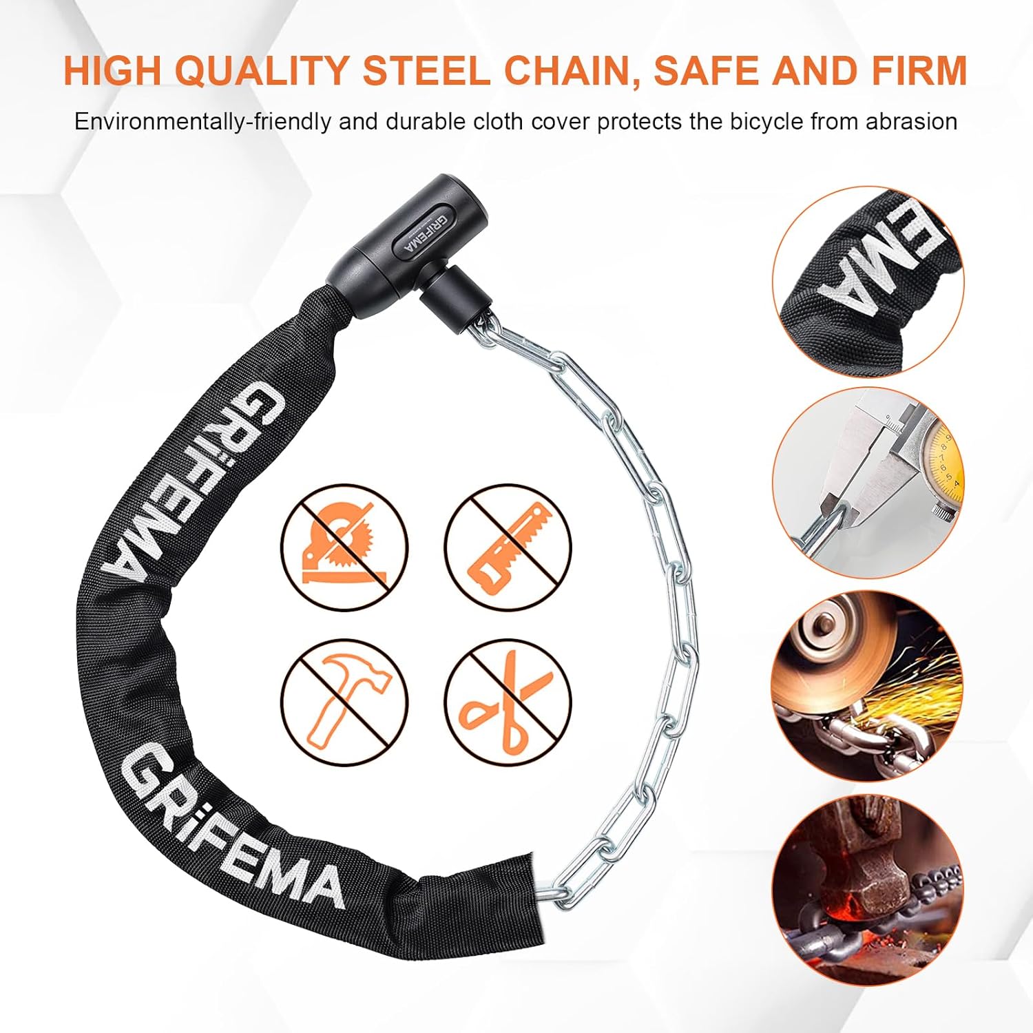 Grifema GA1201-12 Lucchetto Antifurto a Catena 120cm, Nero - immagine 5