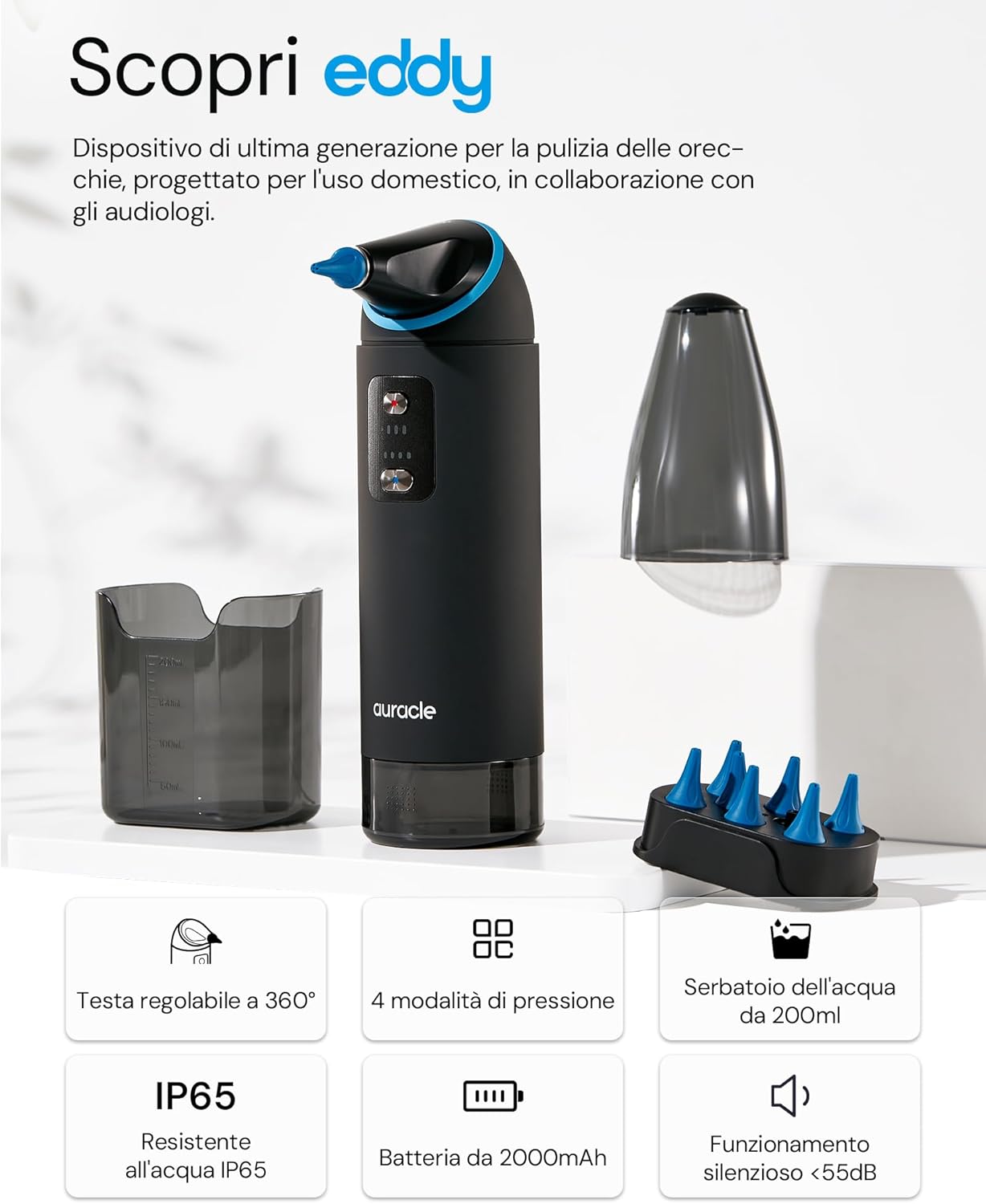 Auracle Pulizia Orecchie Elettrico 360°, Blu - immagine 2