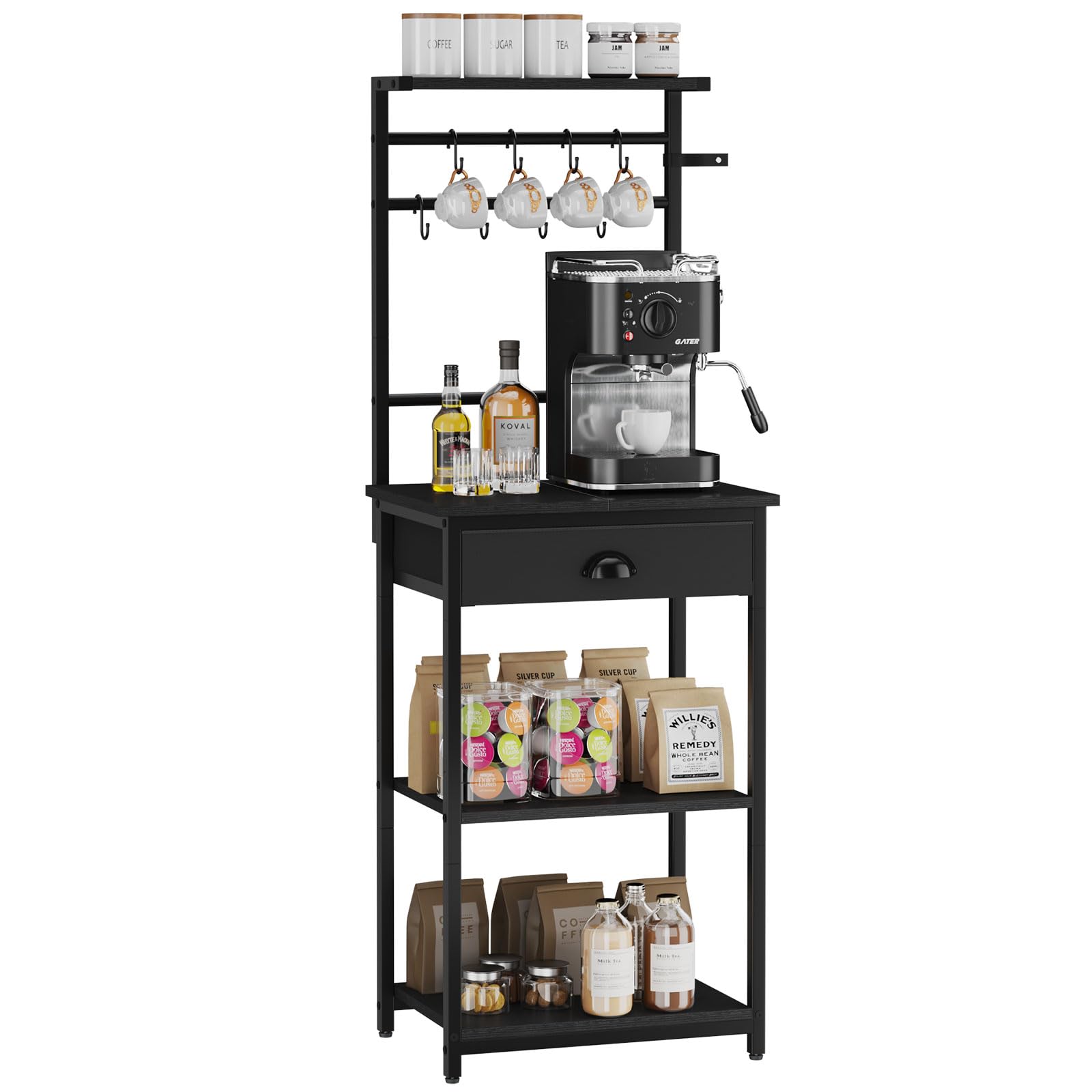 Ymyny Scaffale da Cucina in Legno a 5 Livelli, Nero