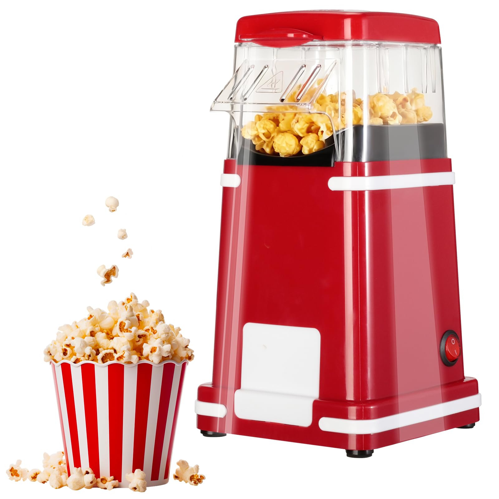 Cozary Macchina Popcorn, Macchina Per Popcorn ad Aria Calda Da 1200 W Con Misurino, One-Touch,Senza Grassi, 2 Minuti Veloce, per il Cinema Casa, le Serate Cinematografiche,Natale, le Feste,Retro