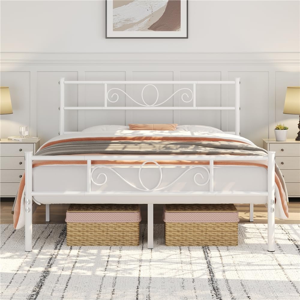 Yaheetech Struttura Letto Matrimoniale in Ferro Battuto, Bianco