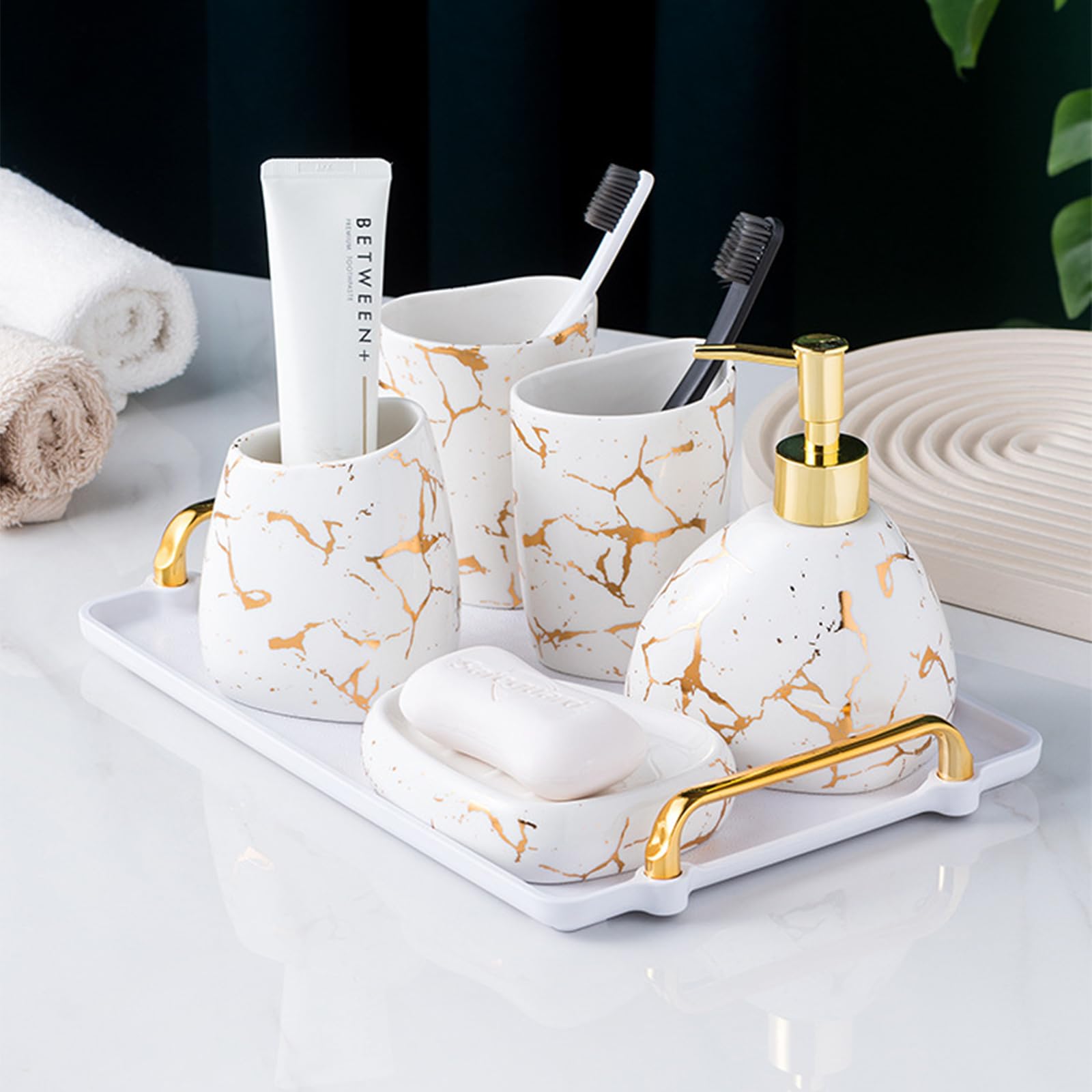 Xyqxyq Set Accessori Bagno Ceramica Effetto Marmo Oro