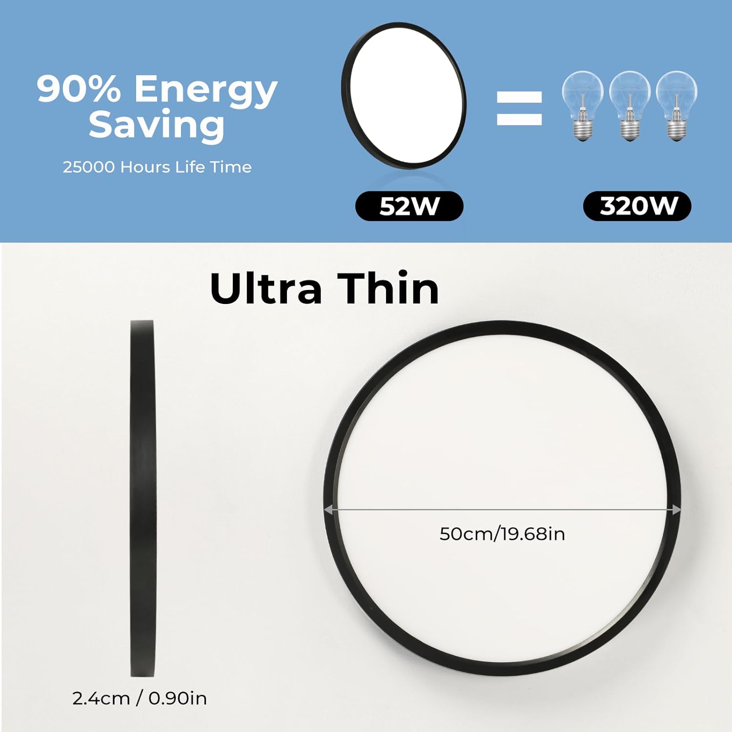 Easy Eagle Plafoniera LED Soffitto Ø50 cm 52W, Nero - immagine 2