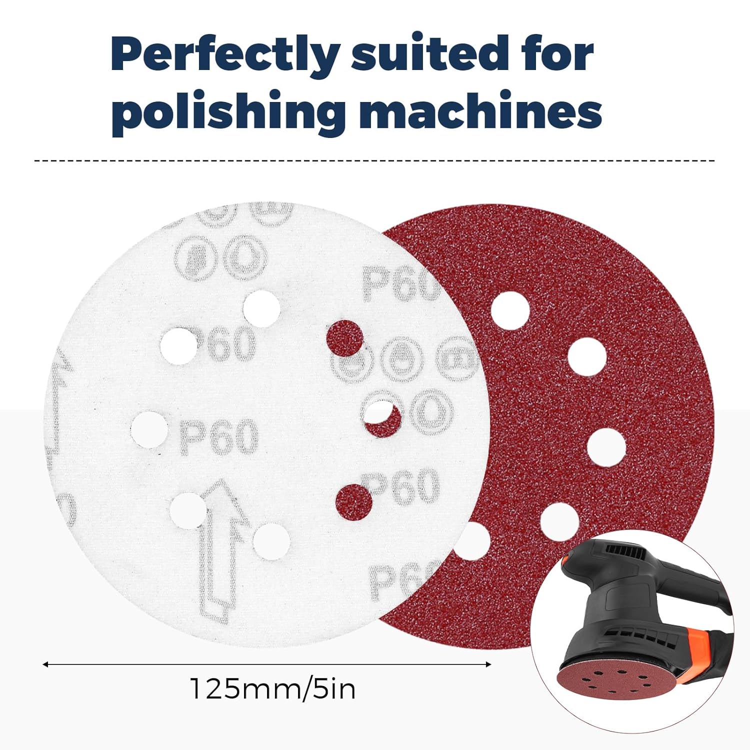 100 Pezzi Dischi Abrasivi 125mm 8 Fori - immagine 5