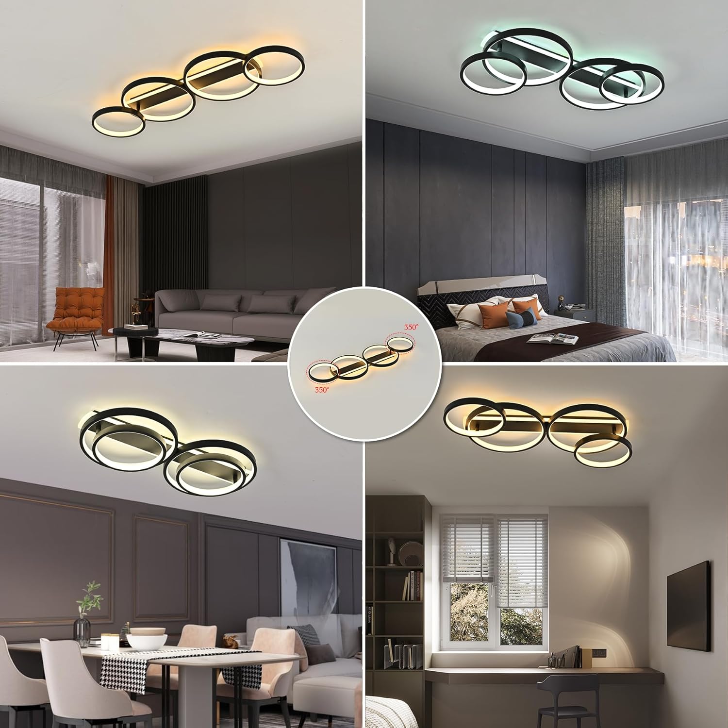 Lampada da Soffitto LED 60W Dimmerabile con Telecomando, Nera - immagine 2