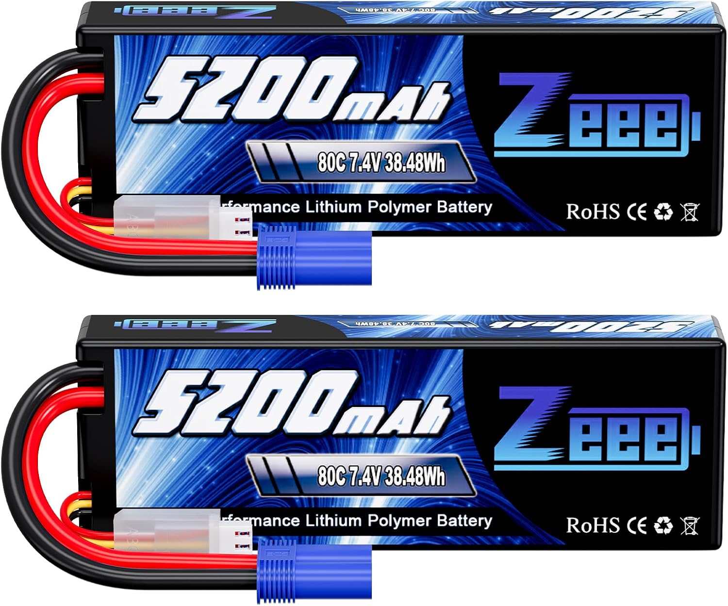 Zeee 2S Lipo Batteria 7.4V 80C 5200mAh Hardcase (2 pezzi) - immagine 1