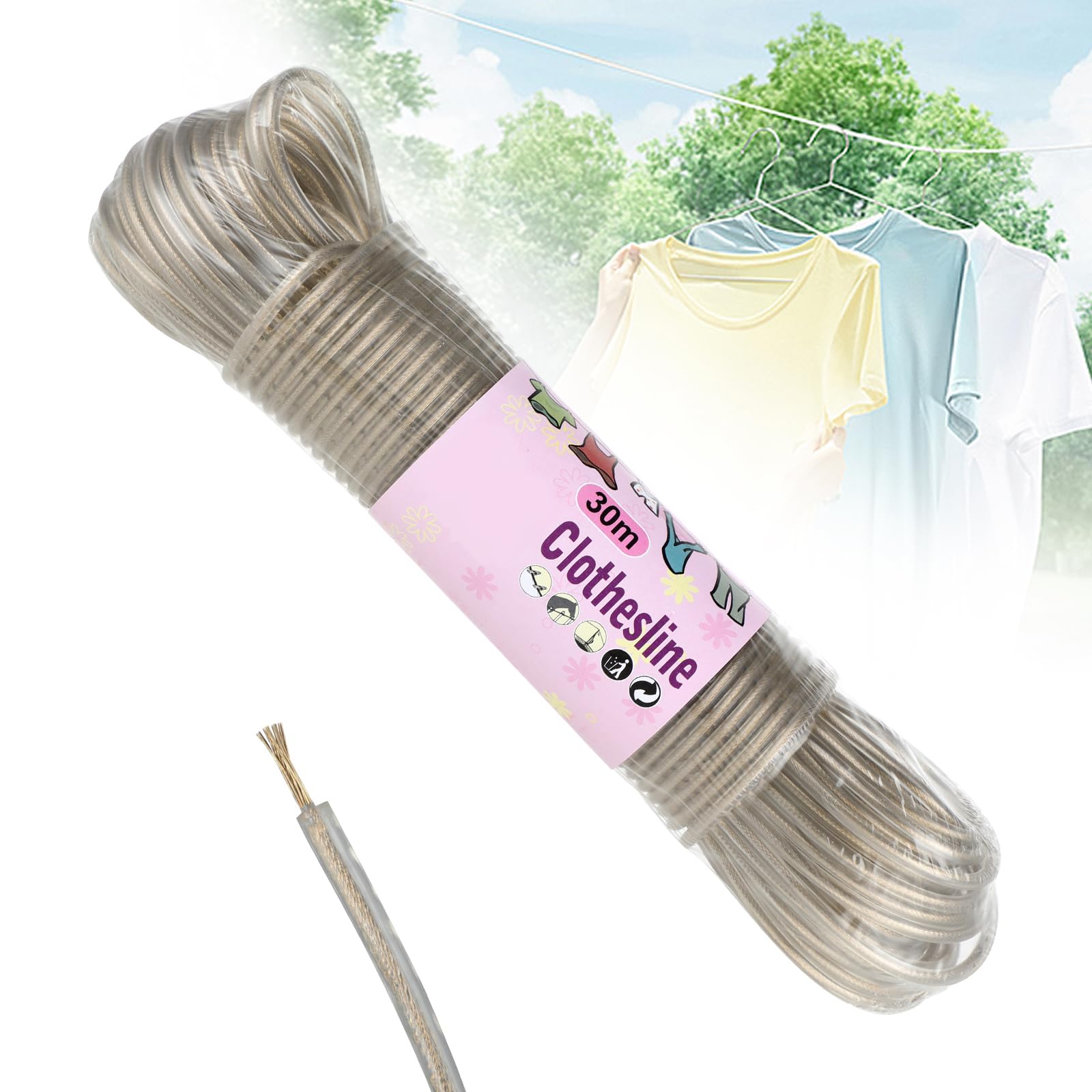 Filo Stendibiancheria da Esterno 30m con Anima in Acciaio