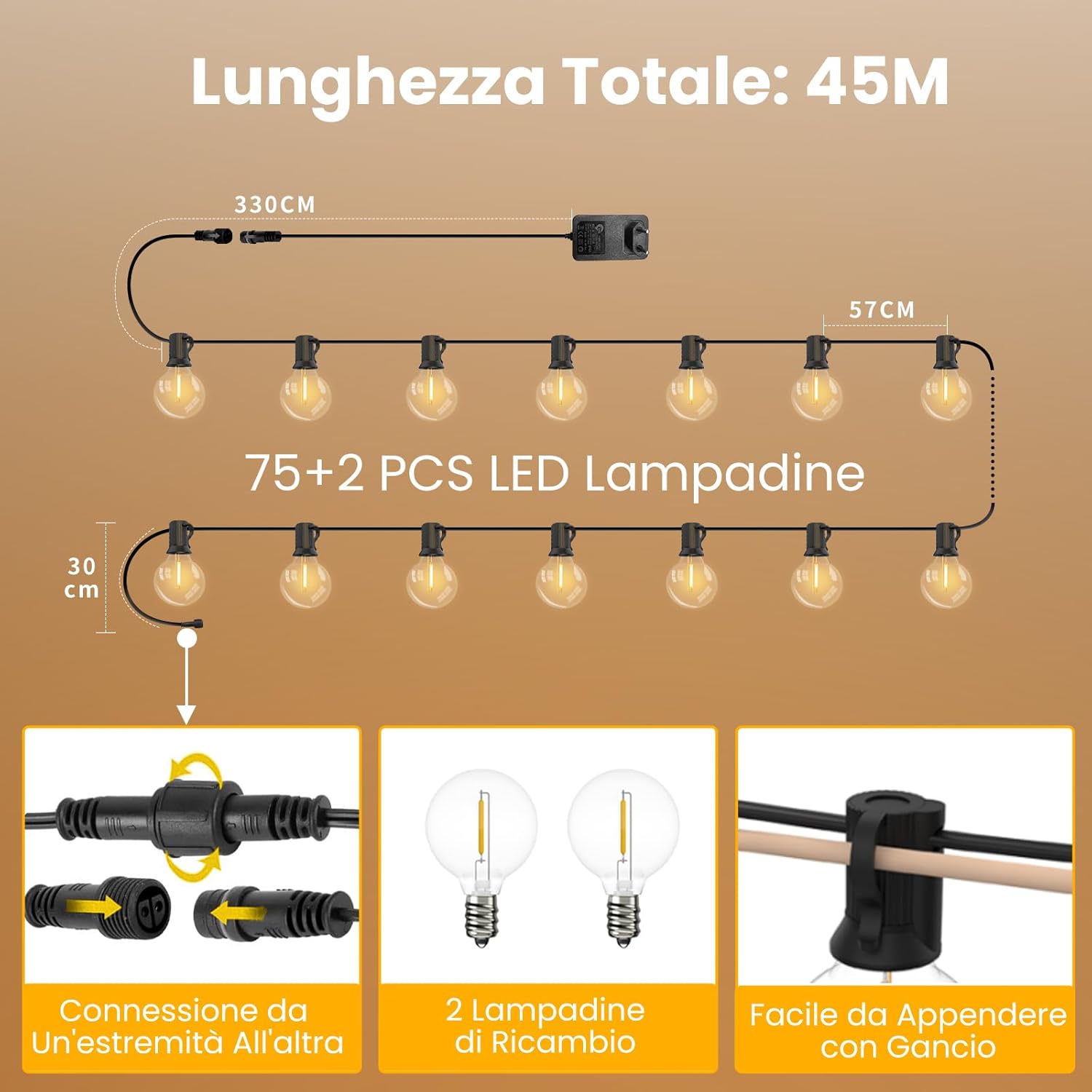 Yuusei Catene Luminose Esterno 45M con Telecomando - immagine 4