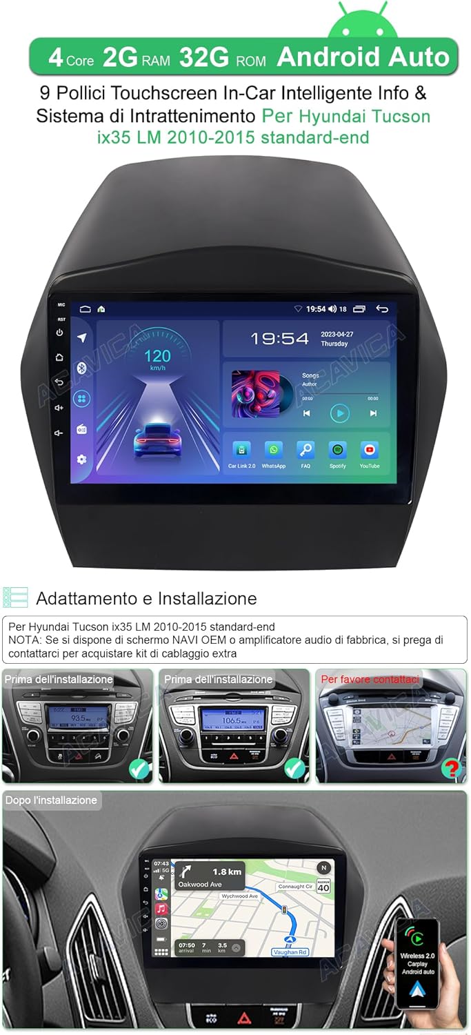 Acavica Android 12 Autoradio per Hyundai Tucson ix35 - immagine 2