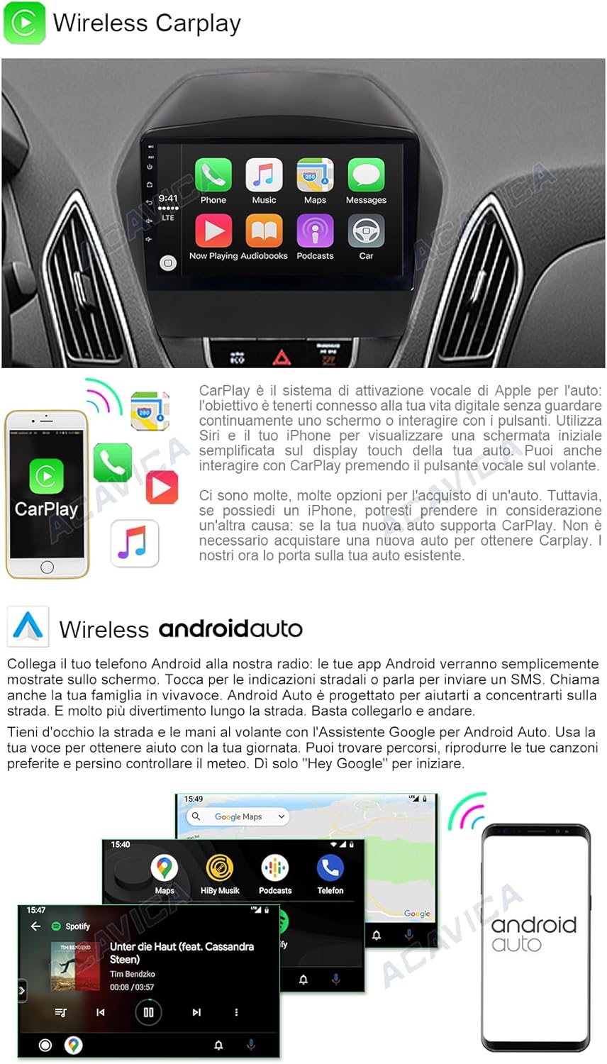 Acavica Android 12 Autoradio per Hyundai Tucson ix35 - immagine 3