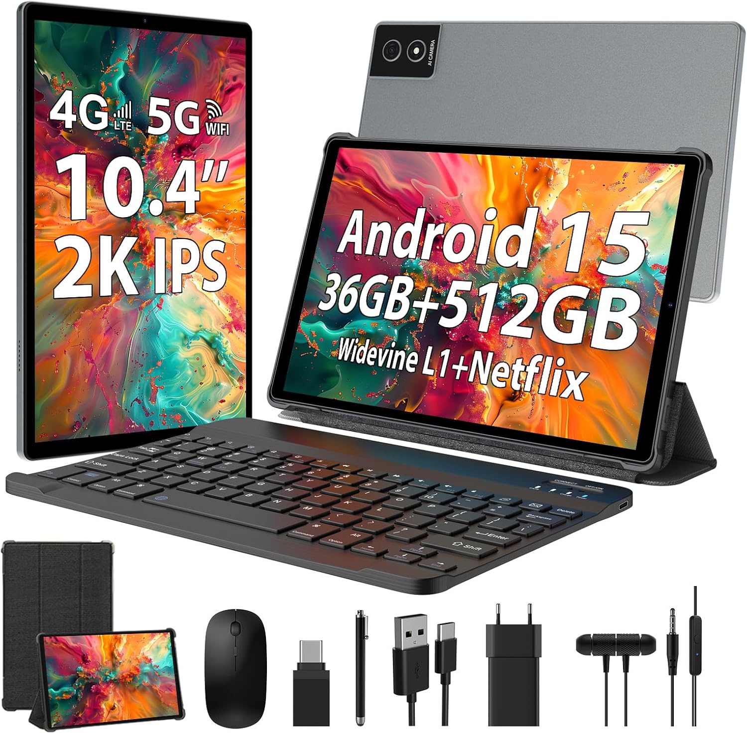 Tablet Android 15 da 10.4 Pollici 4G LTE e 5G WiFi - immagine 1