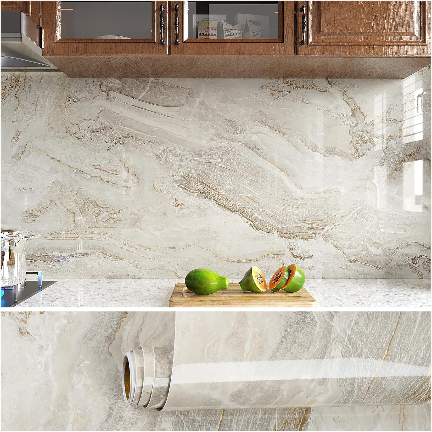 Veelike Carta da Parati Marmo Beige 81cm x 300cm