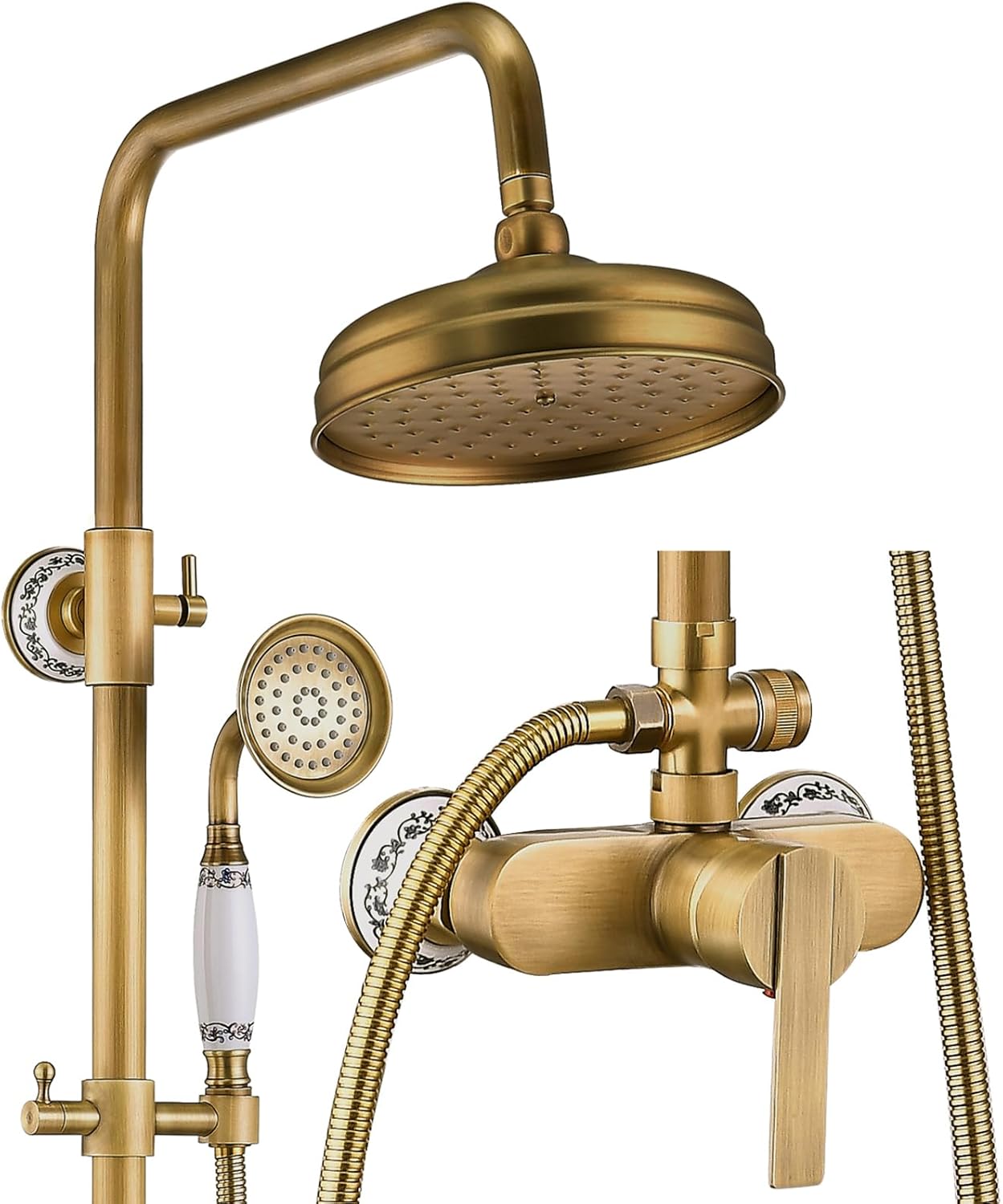 Esop Colonna Doccia Retro Ottone con Soffione Girevole 20cm