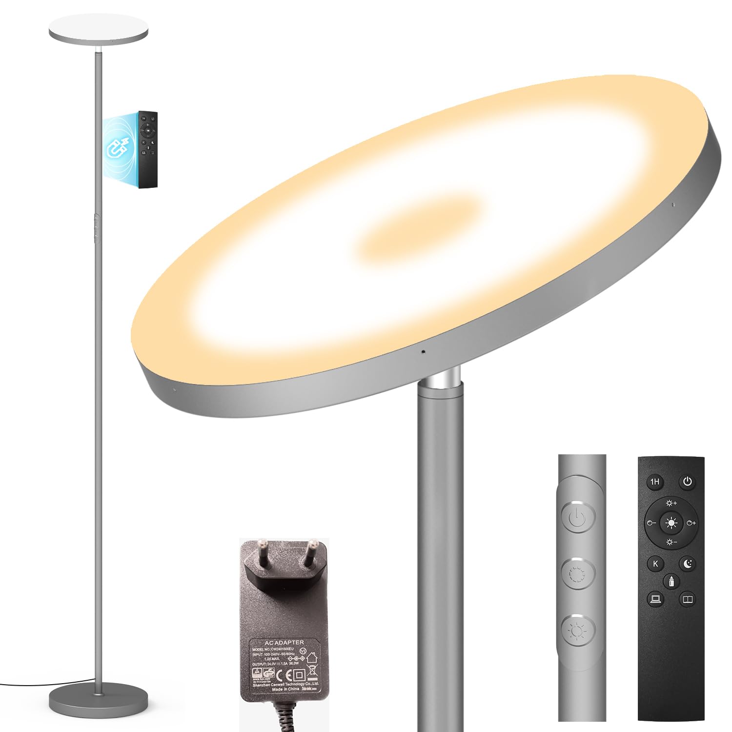 LED Lampada da Terra Grigio 36W 3600LM Dimmerabile