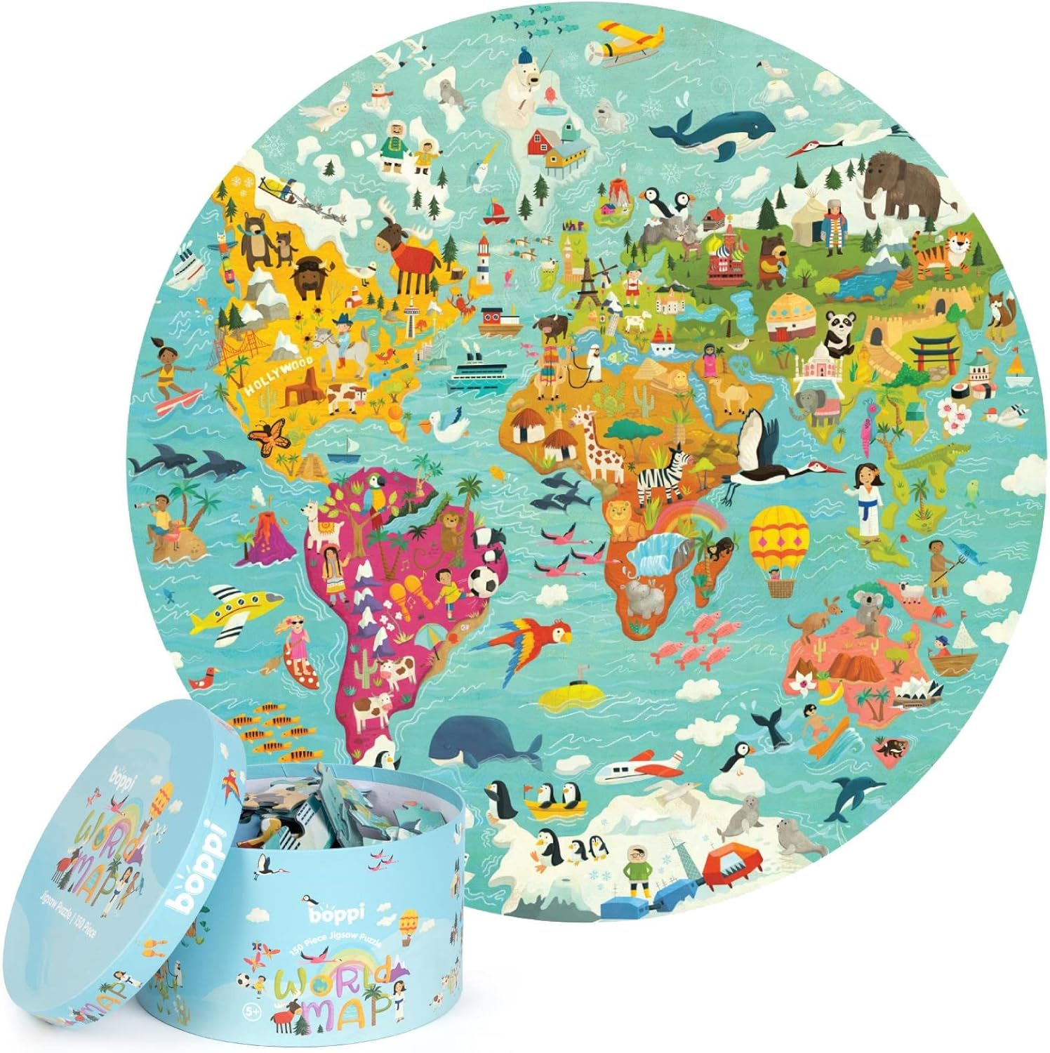 Boppi Puzzle Mondo con Animali 150 Pezzi, Diametro 58cm - immagine 1
