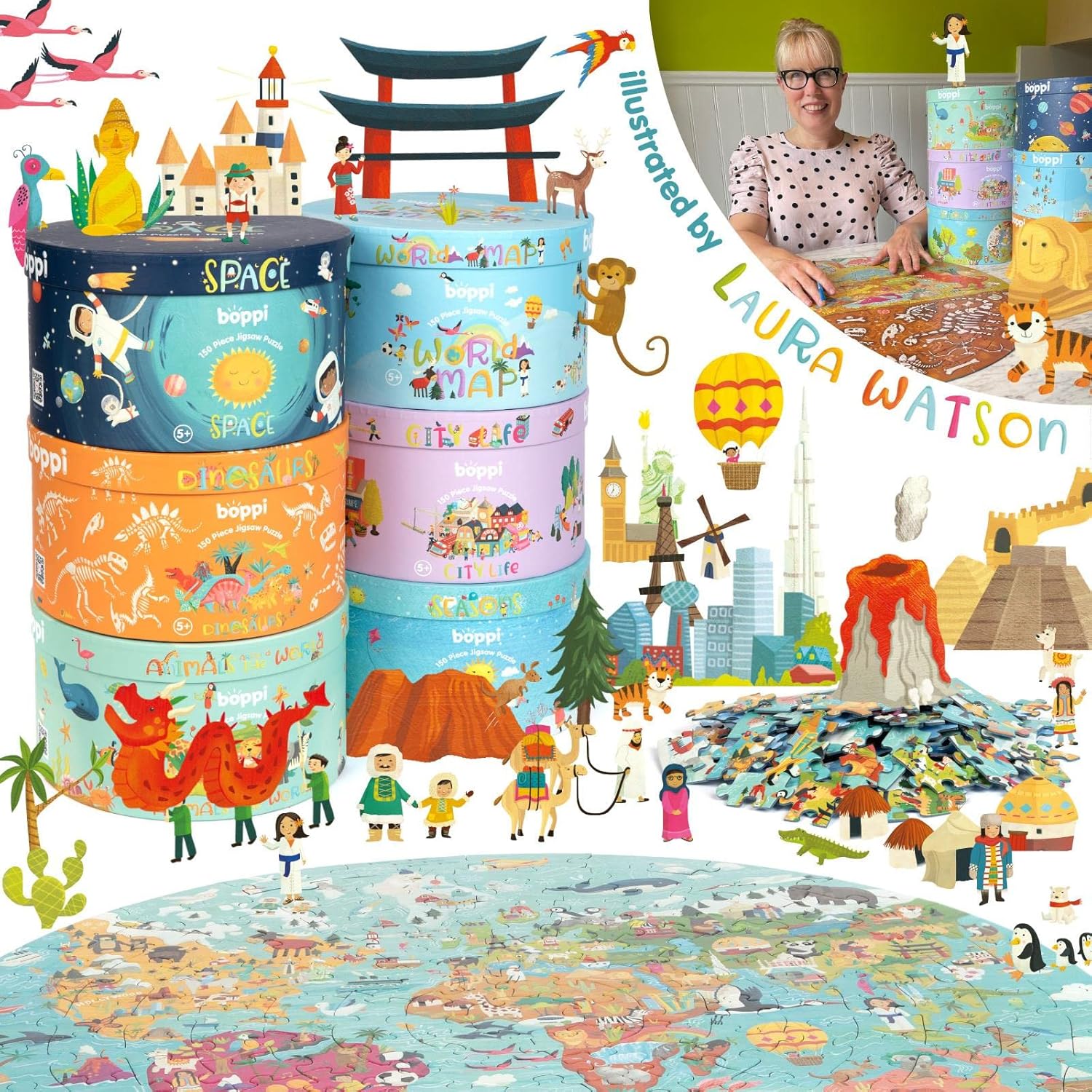 Boppi Puzzle Mondo con Animali 150 Pezzi, Diametro 58cm - immagine 4