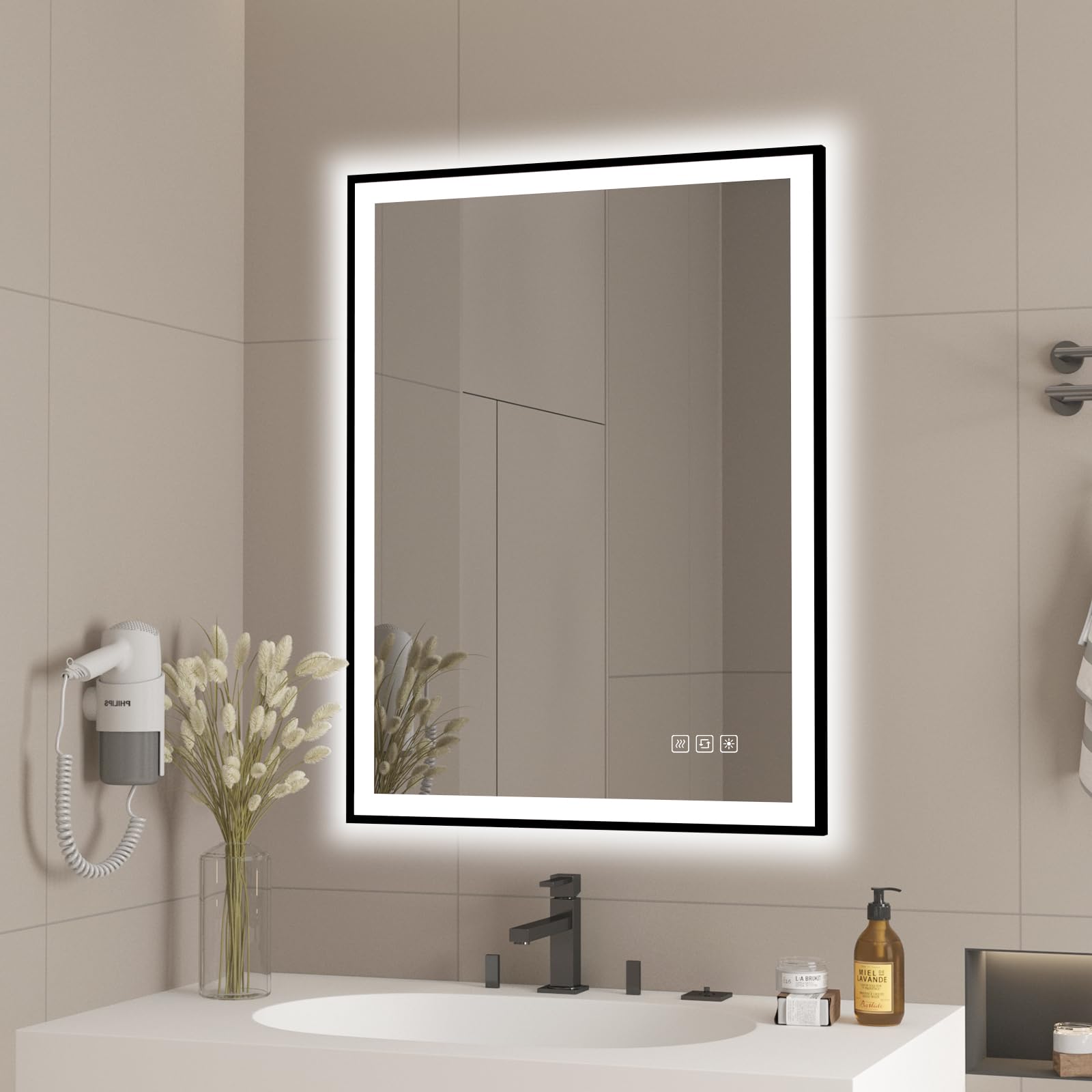 Furduzz Specchio Bagno LED con Cornice Nera 450x600mm