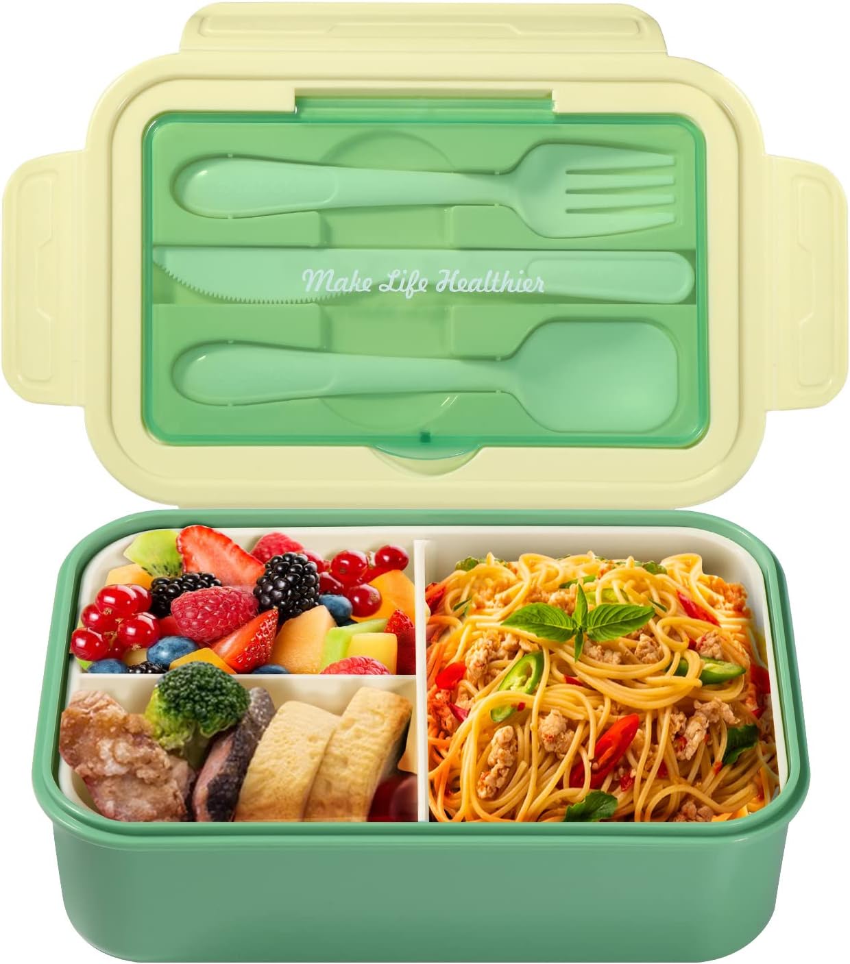 Diboniur Porta Pranzo 1400ml con Posate, Verde - immagine 1