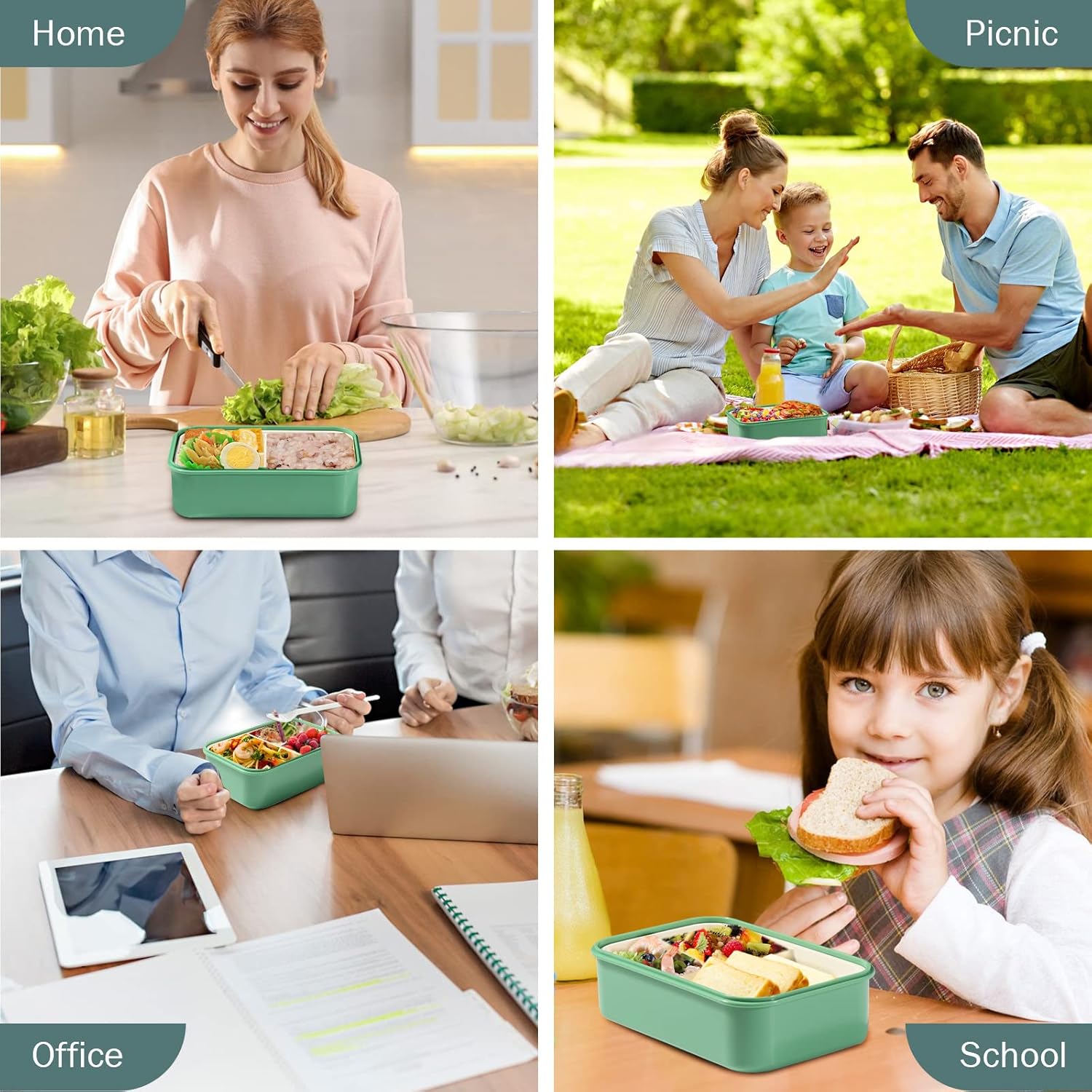 Diboniur Porta Pranzo 1400ml con Posate, Verde - immagine 6