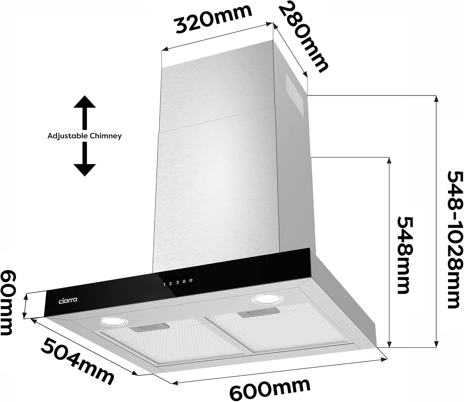 Ciarra CBCS6102 Cappa Aspirante 60cm 650 m³/h, Acciaio Inox - immagine 7