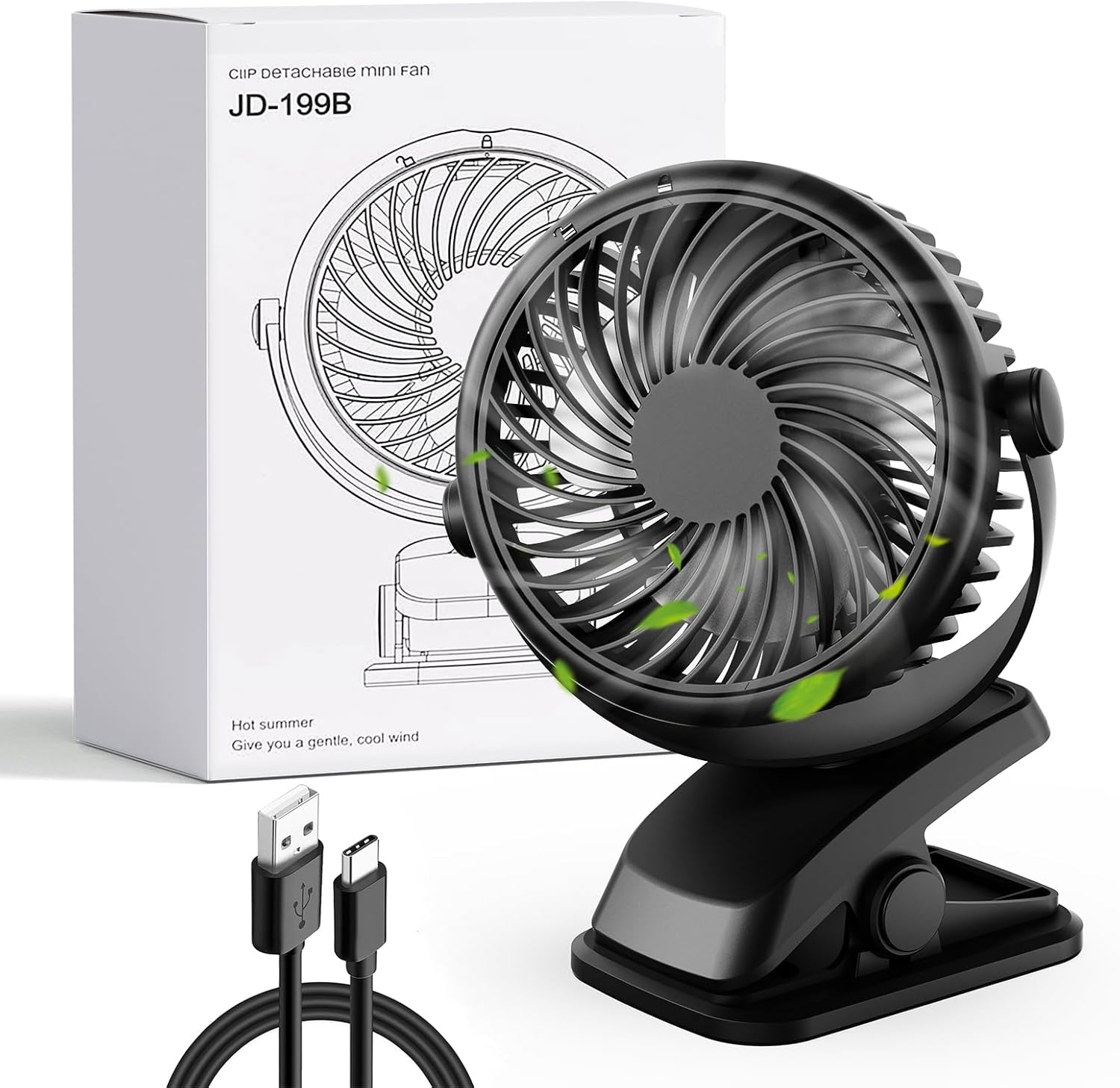 Gaeymy Mini Ventilatore Portatile USB-C con Pinza