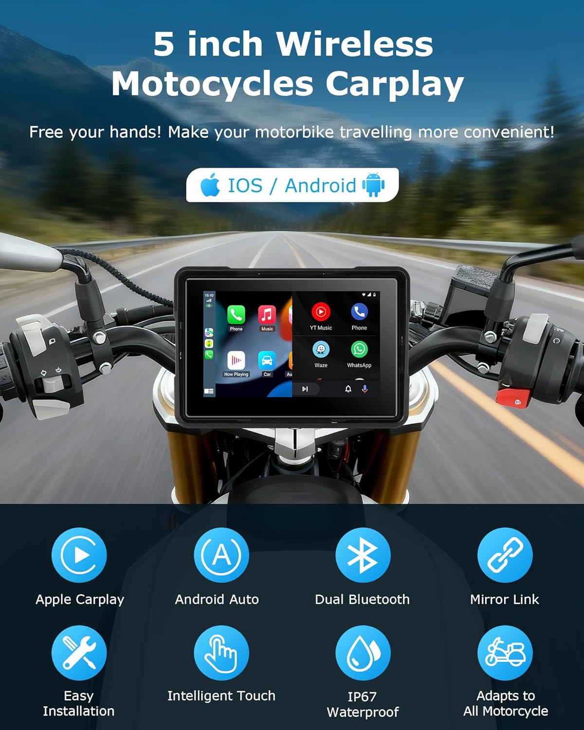 Jansite Carplay Moto Android Auto 5 Pollici - immagine 2