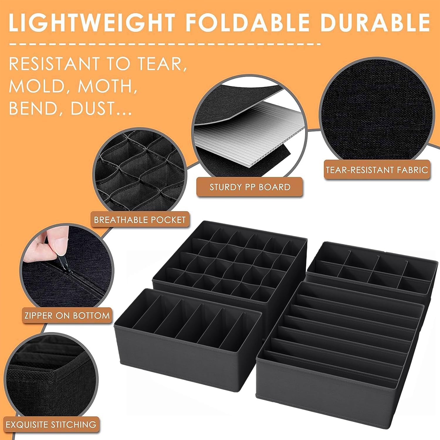 Yucch Set 8 Organizer Cassetti Intimo Pieghevole, Nero - immagine 2