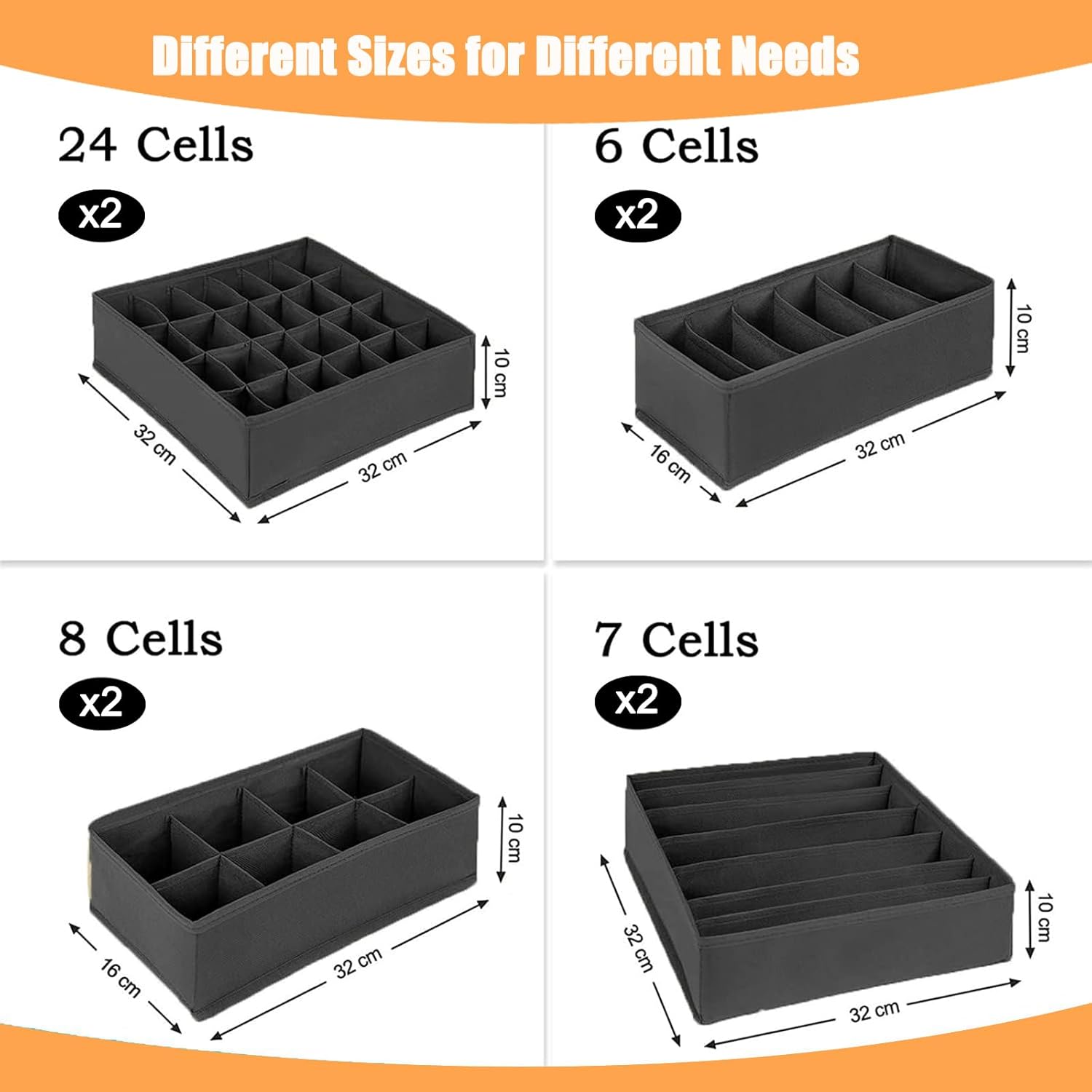 Yucch Set 8 Organizer Cassetti Intimo Pieghevole, Nero - immagine 3