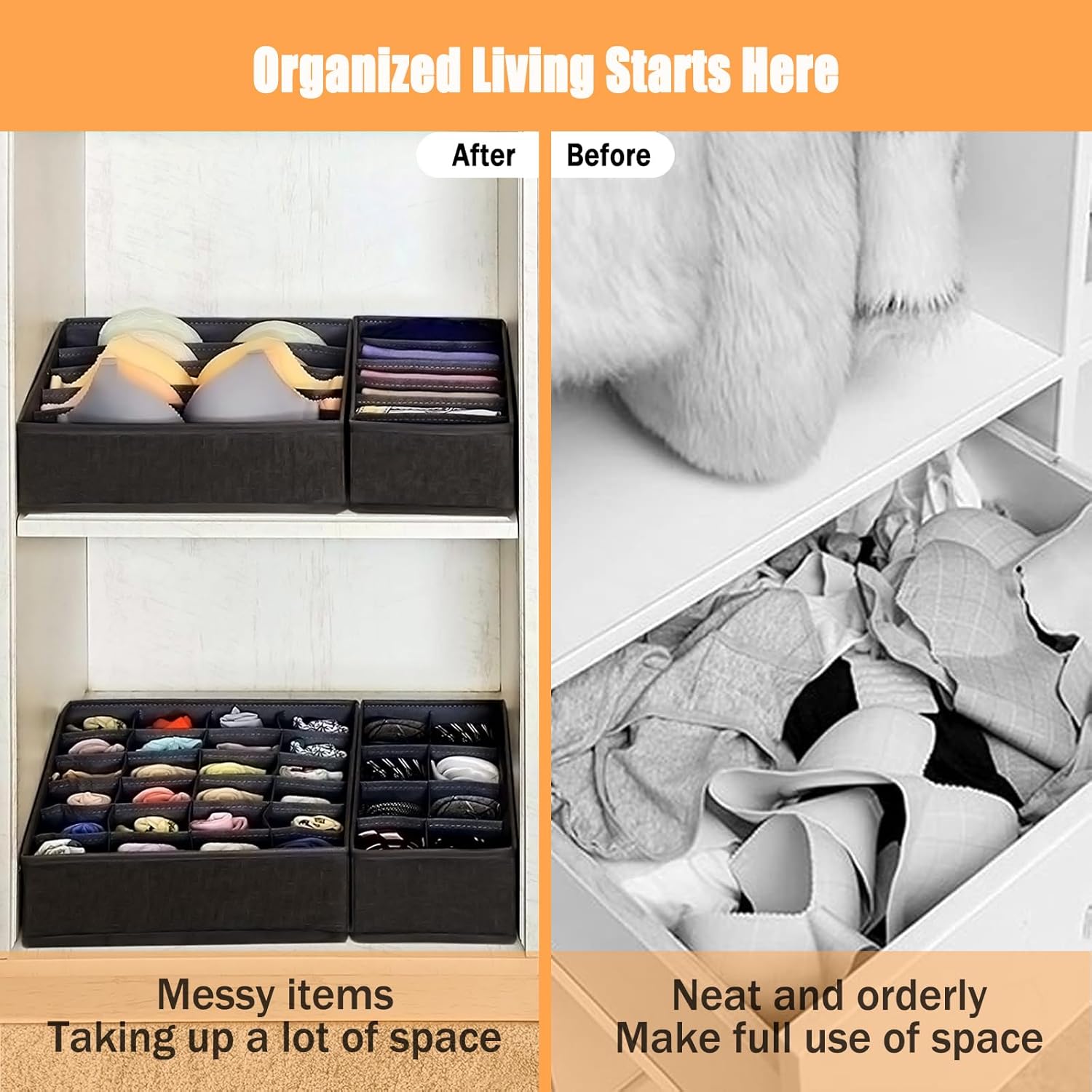 Yucch Set 8 Organizer Cassetti Intimo Pieghevole, Nero - immagine 5