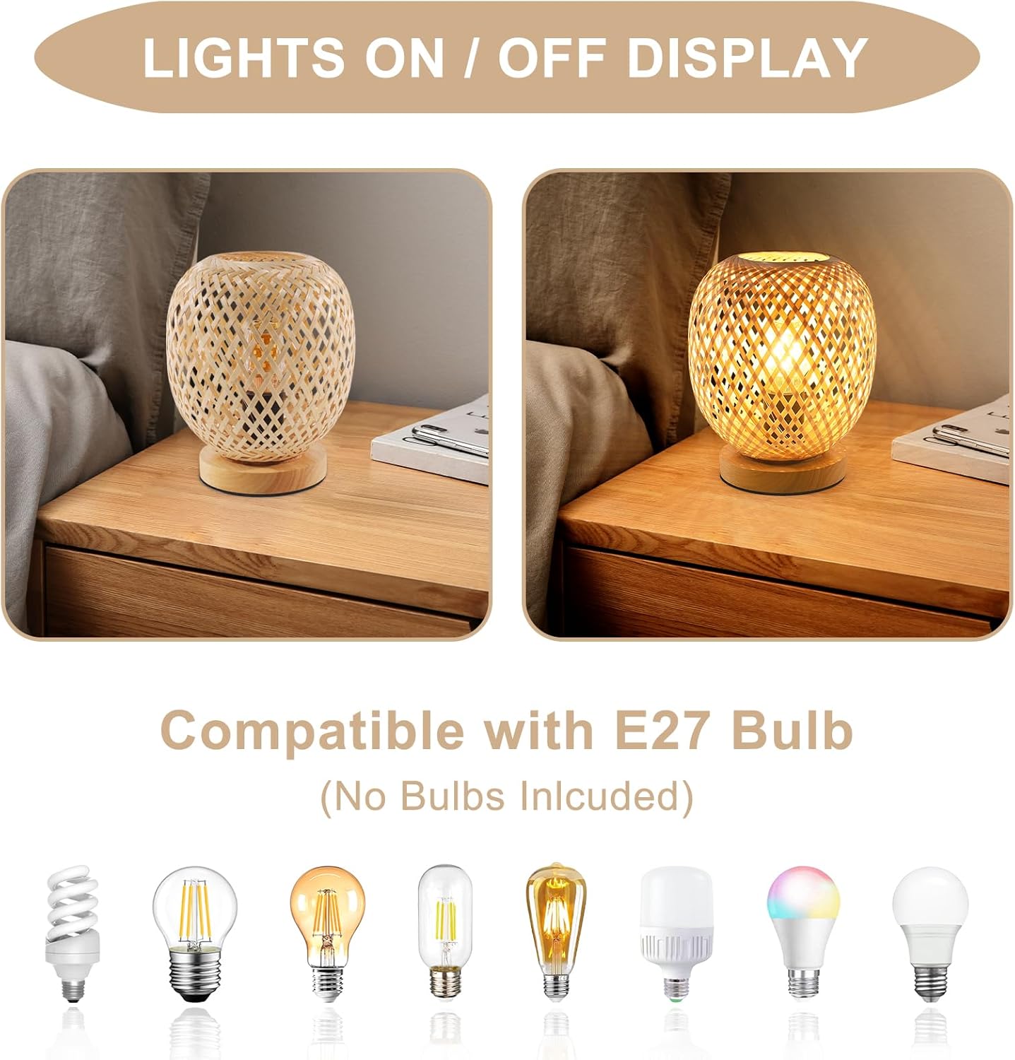Dorlink Lampada da Tavolo Bambù E27 Dimmerabile - immagine 6
