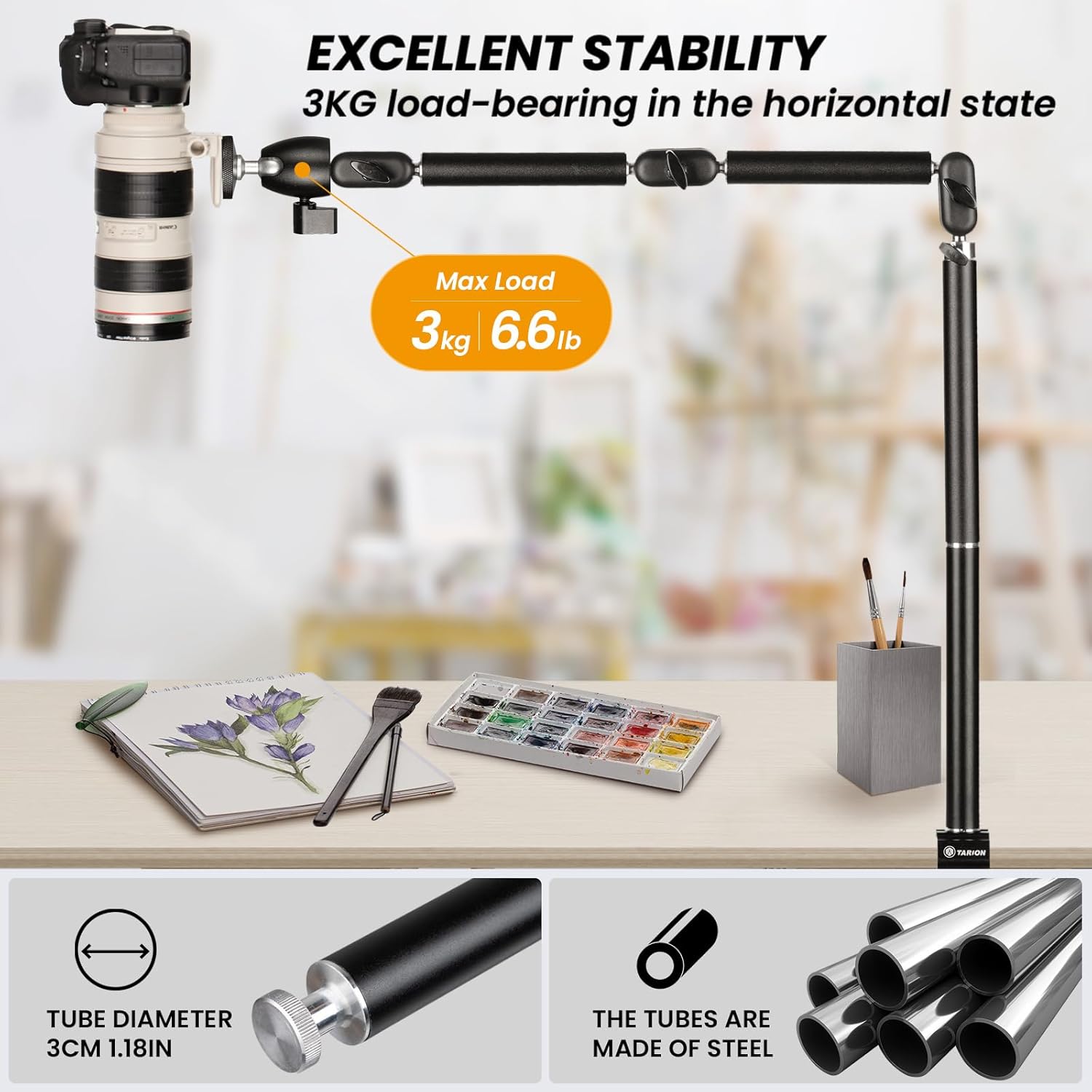 Tarion Treppiede da Tavolo Regolabile con Braccio Articolato - immagine 2