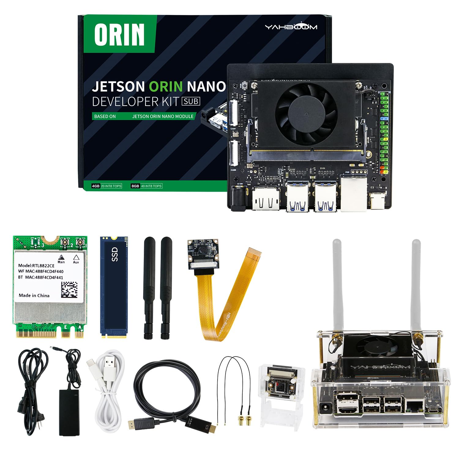 Yahboom Jetson Orin Nano SUPER 8GB Development Kit 67 Tops IMX219 CSI Camera+Jetson Case +Development Board Ubuntu 22.04 ROS2 Data (Orin Nano 8GB Cam Advanced Kit)
