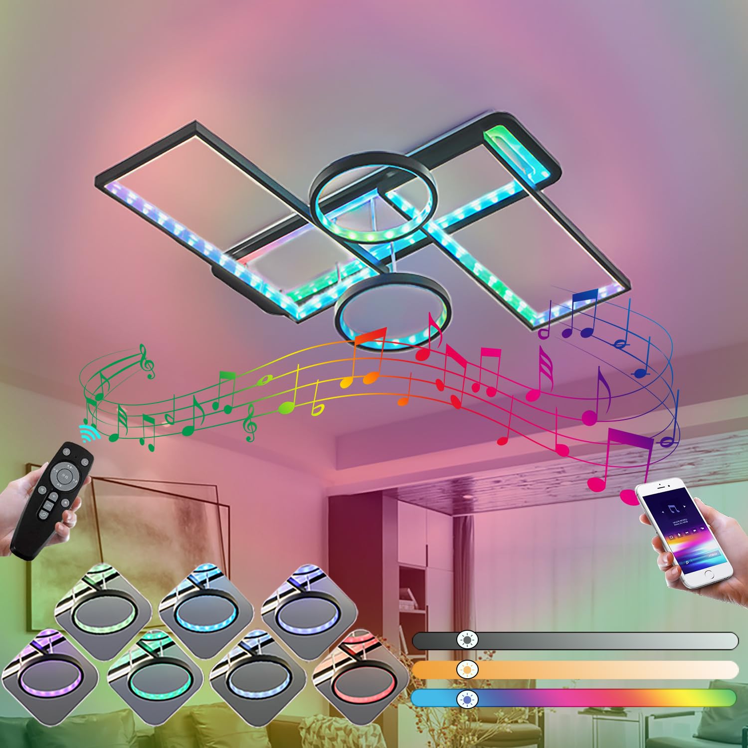 Kzt Lampada da Soffitto LED con Musica, RGB