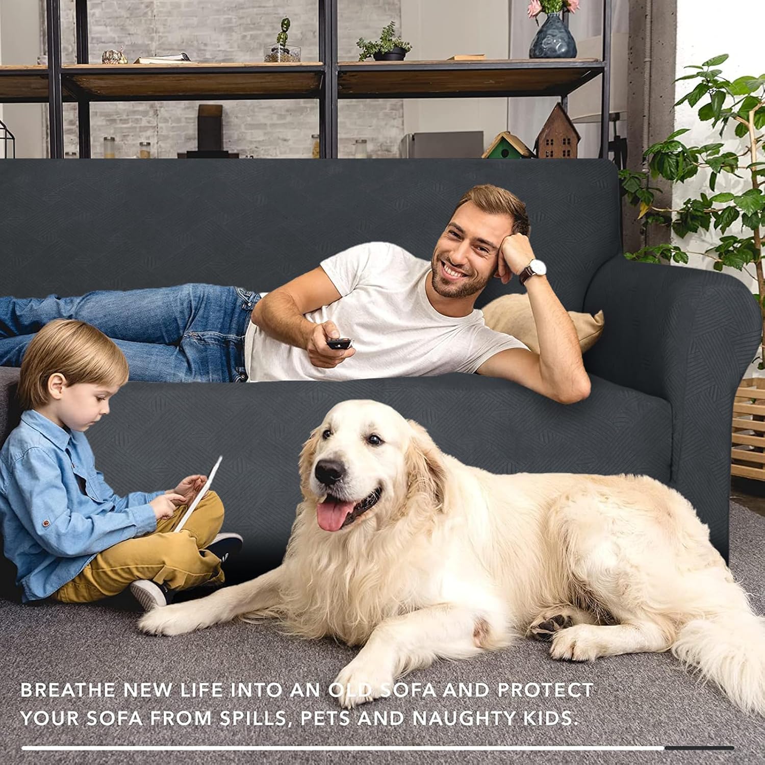 Ystyle Copridivano 4 Posti Elasticizzato, Grigio Scuro - immagine 3