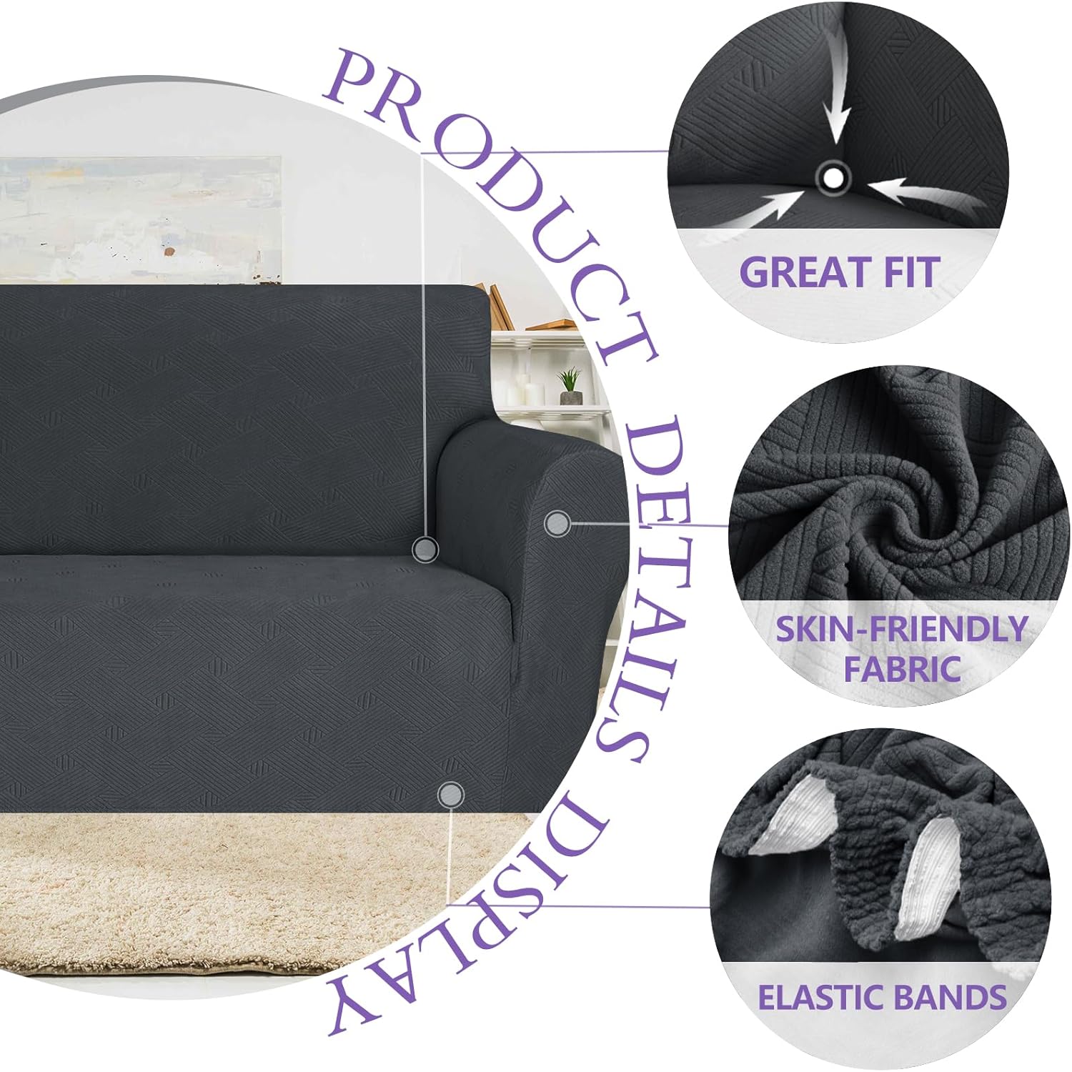 Ystyle Copridivano 4 Posti Elasticizzato, Grigio Scuro - immagine 6