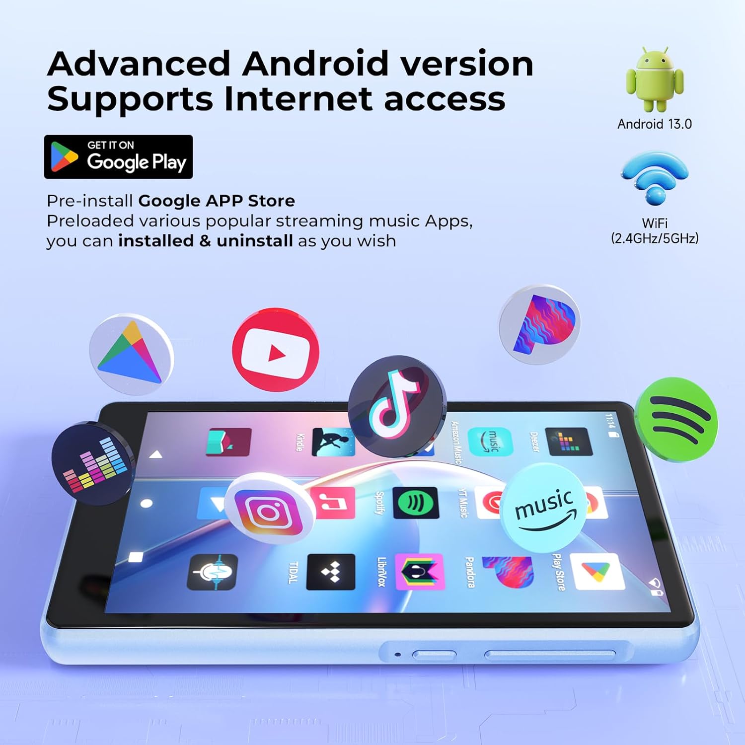 Lettore MP3 160GB con Spotify e WiFi, Android 13 - immagine 2